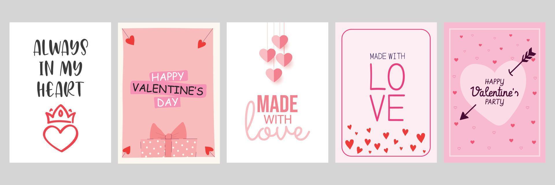 Valentines Day card set with hand draw lettering and cute elements. Cards, posters, brochures. Ideal for Valentines Day, wedding and birthday. love social media post image vector