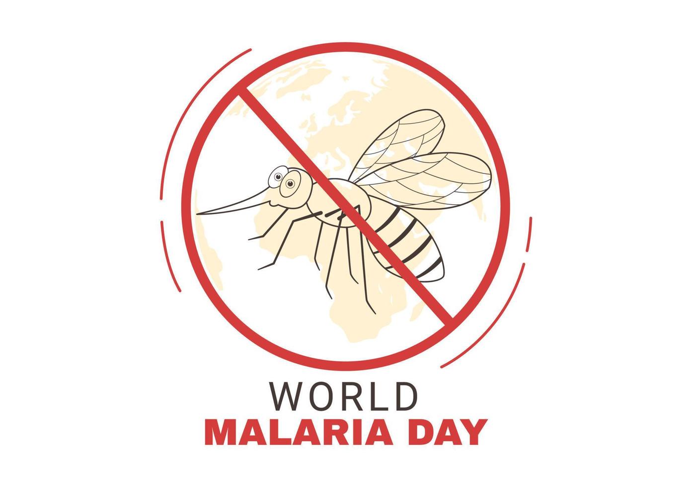 ilustración del día mundial de la malaria el 25 de abril con la tierra protegida de los mosquitos en dibujos animados planos dibujados a mano para banner web o plantillas de página de destino vector