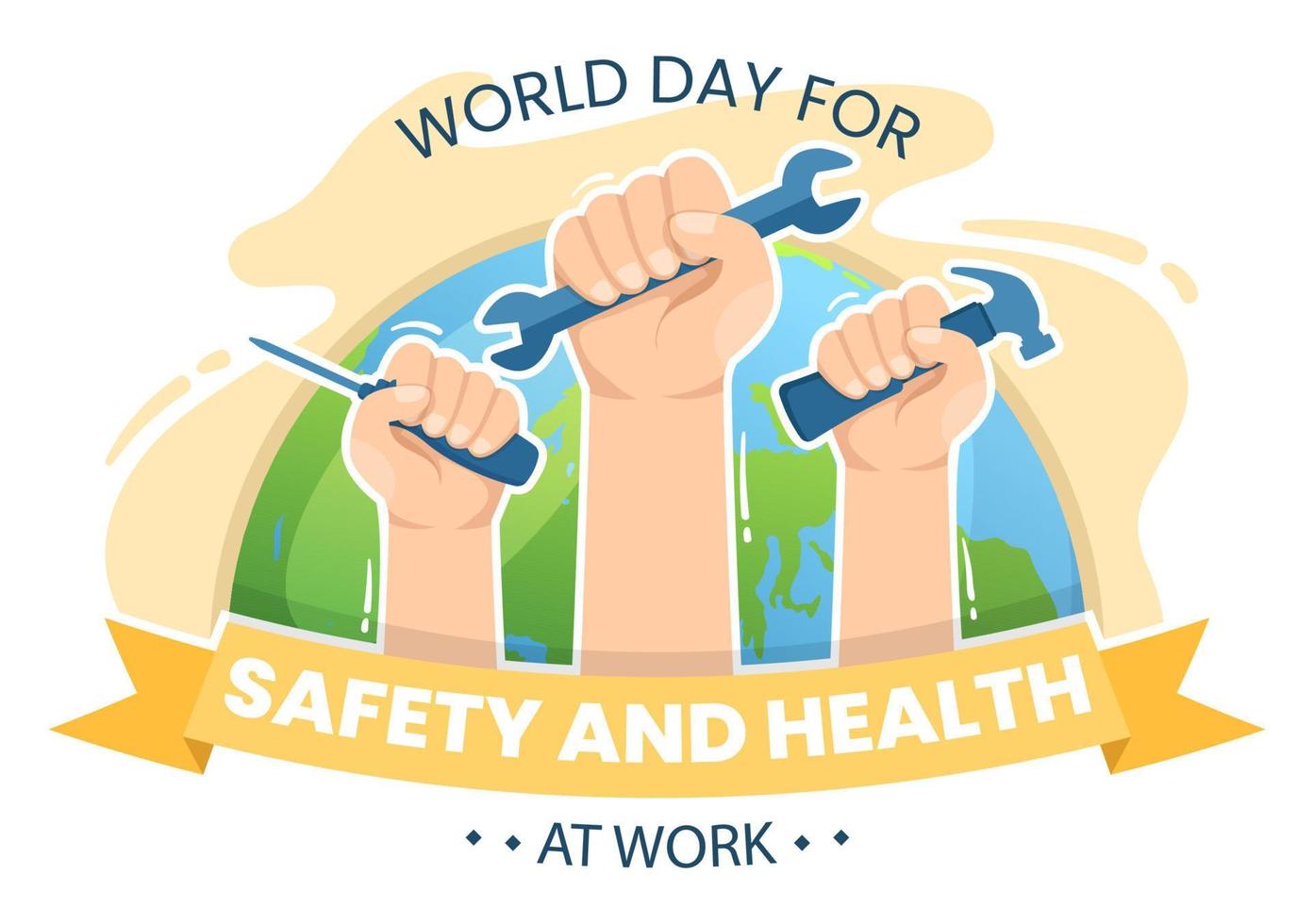 World Day Of Safety and Health at Work on April 28 Illustration with Mechanic Tool in Flat Cartoon Hand Drawn for Web Banner or Landing Page Template vector