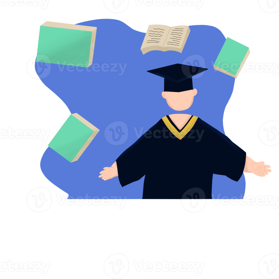 illustration of a scholar with book elements png