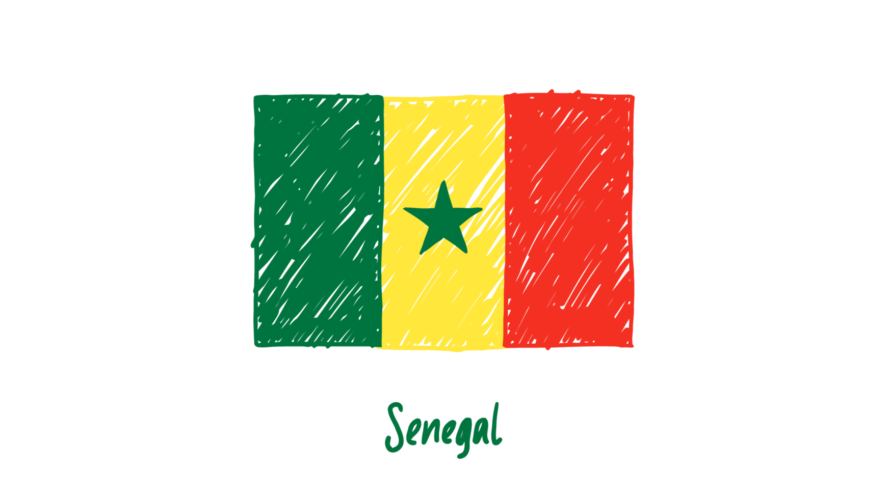 senegal nationale landesflagge bleistiftfarbe skizzenillustration mit transparentem hintergrund png