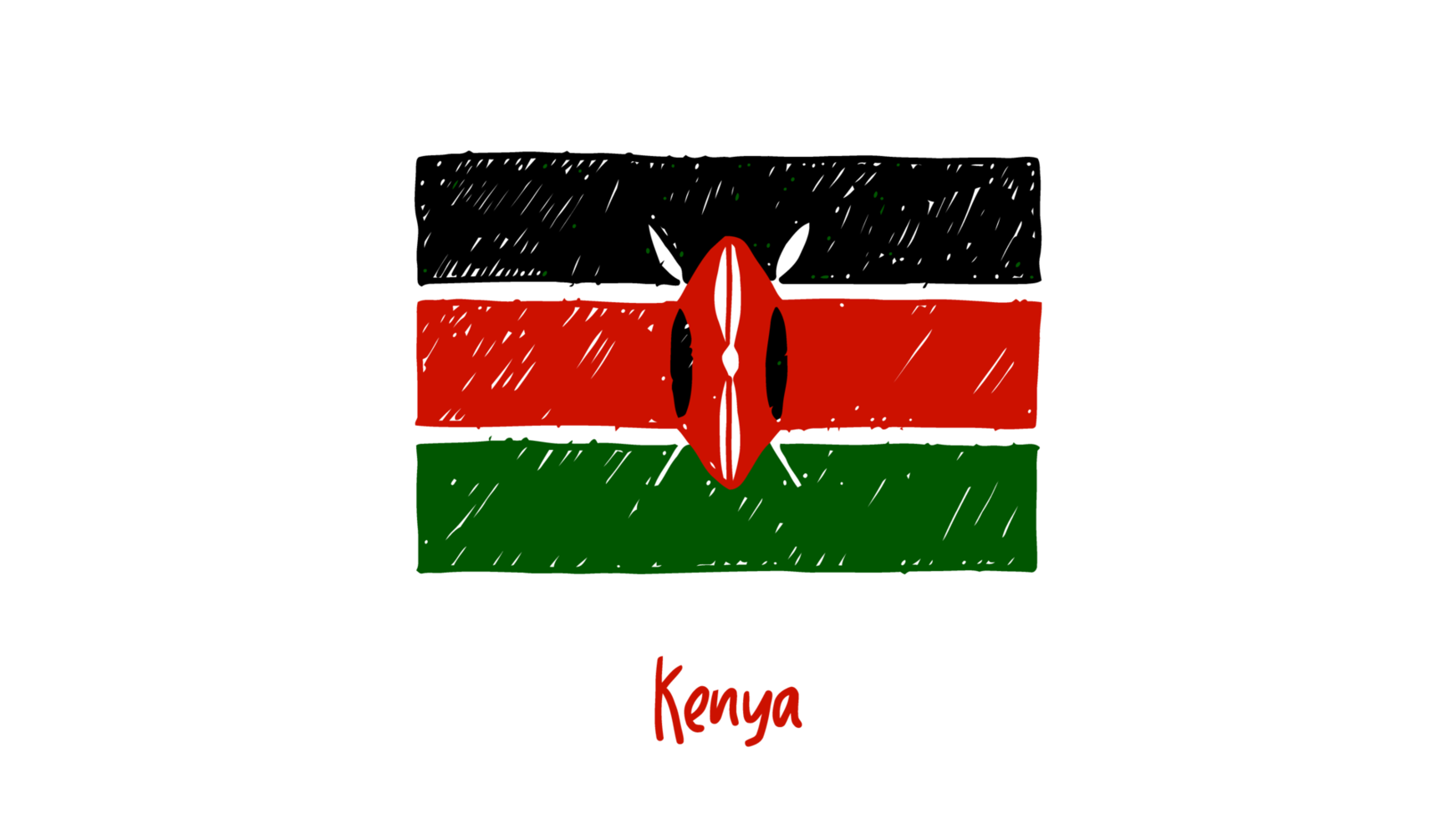 KenyaNational Country Flag Pencil Color Sketch Illustration with Transparent Background png