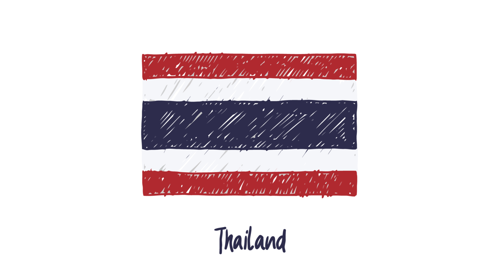 Tailandia nazionale nazione bandiera matita colore schizzo illustrazione con trasparente sfondo png