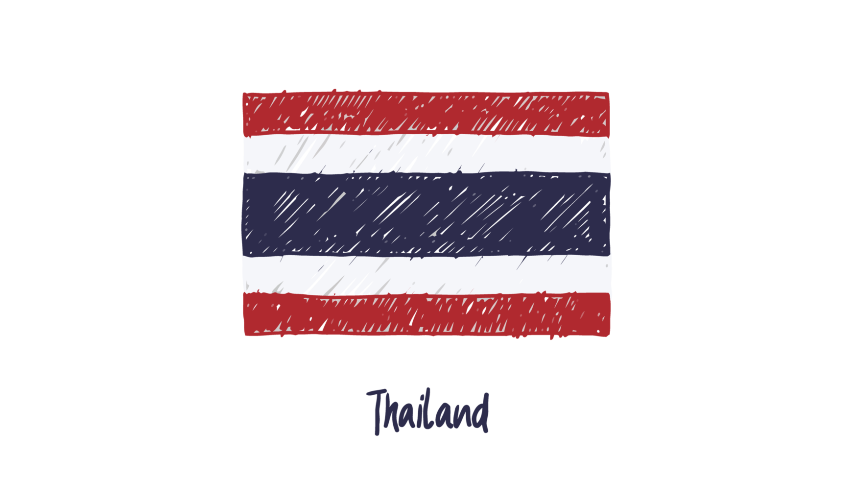 Thailand National Country Flag Pencil Color Sketch Illustration with Transparent Background png