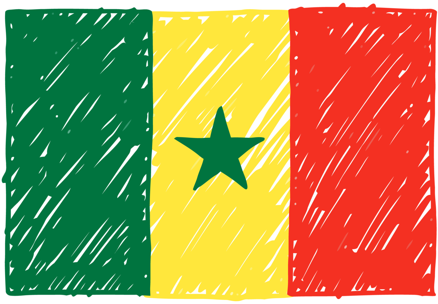 Senegal nationaal land vlag potlood kleur schetsen illustratie met transparant achtergrond png