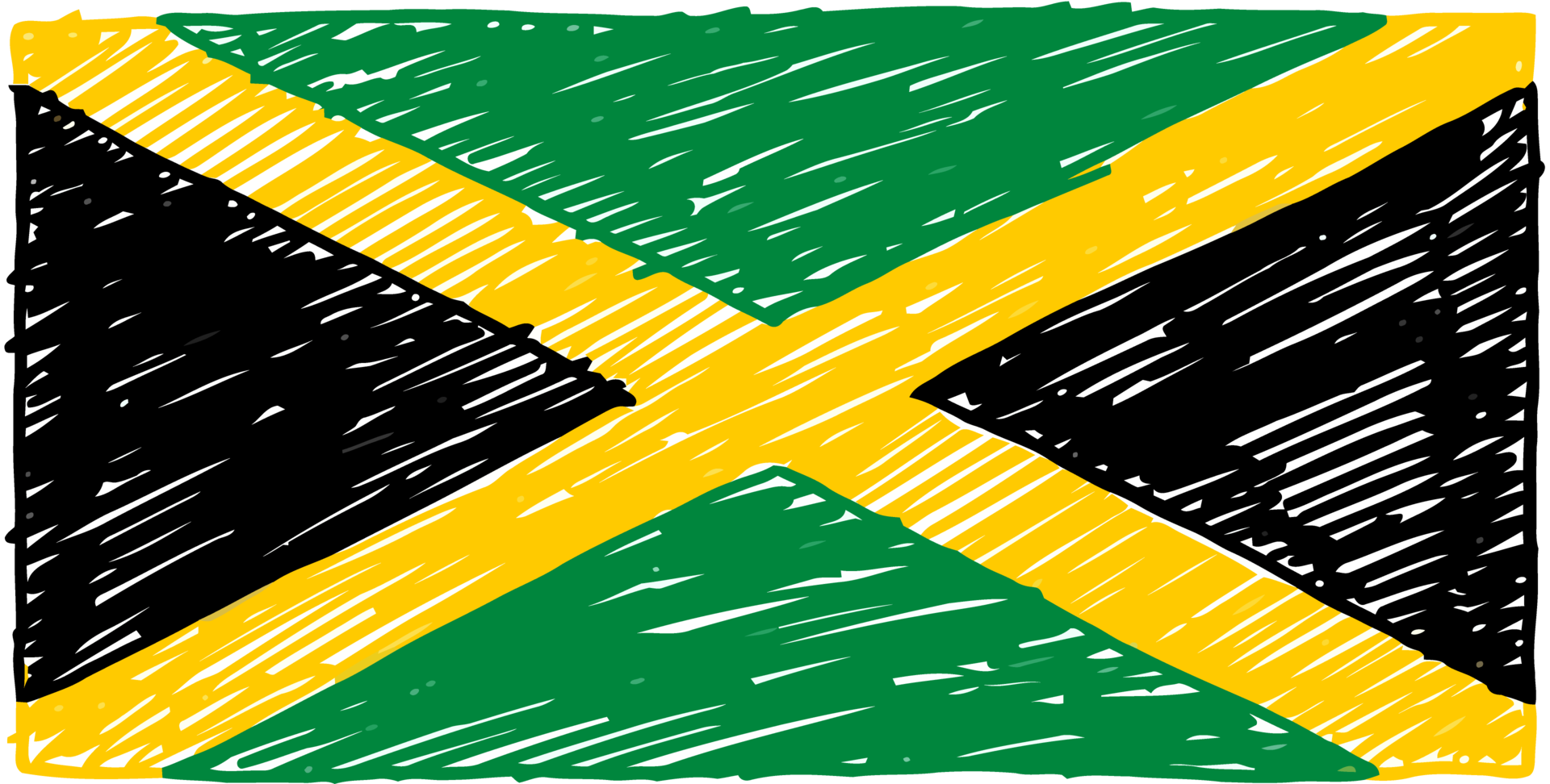 Jamaica National Country Flag Pencil Color Sketch Illustration with Transparent Background png