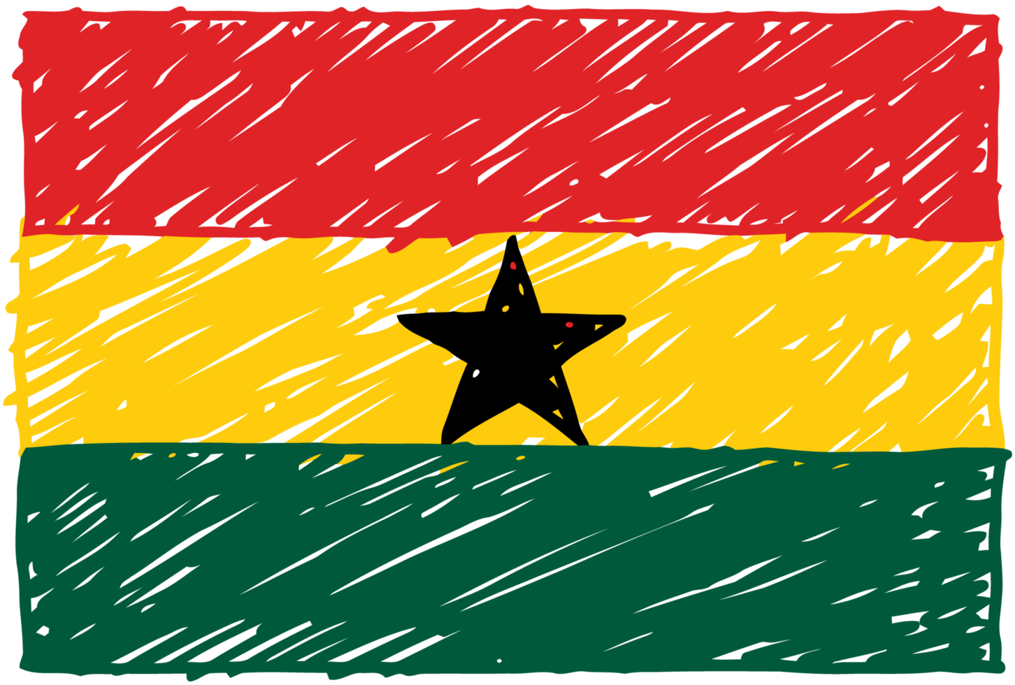 Ghana National Country Flag Pencil Color Sketch Illustration with Transparent Background png
