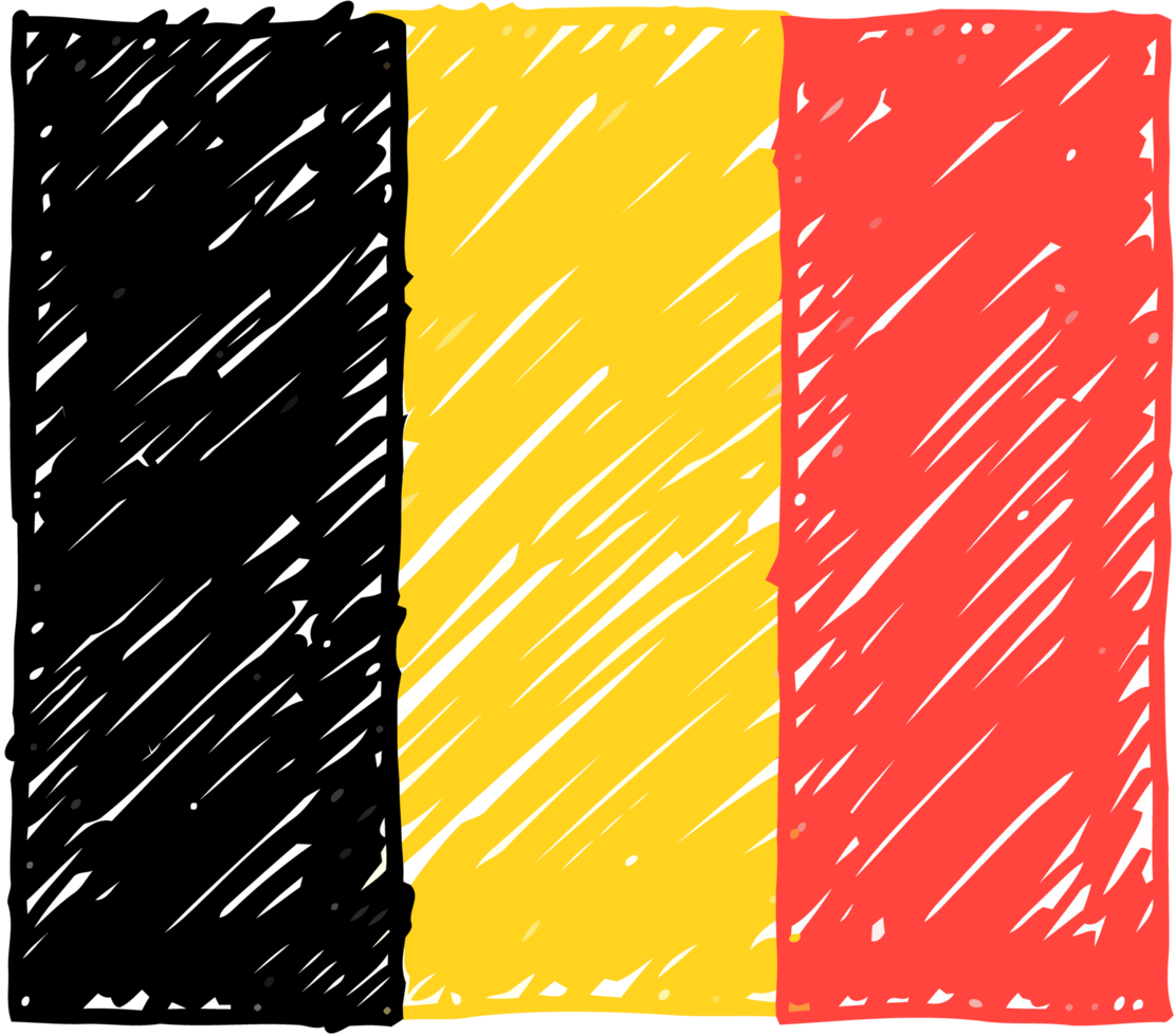 ilustración de boceto de color de lápiz de bandera de país nacional de bélgica con fondo transparente png