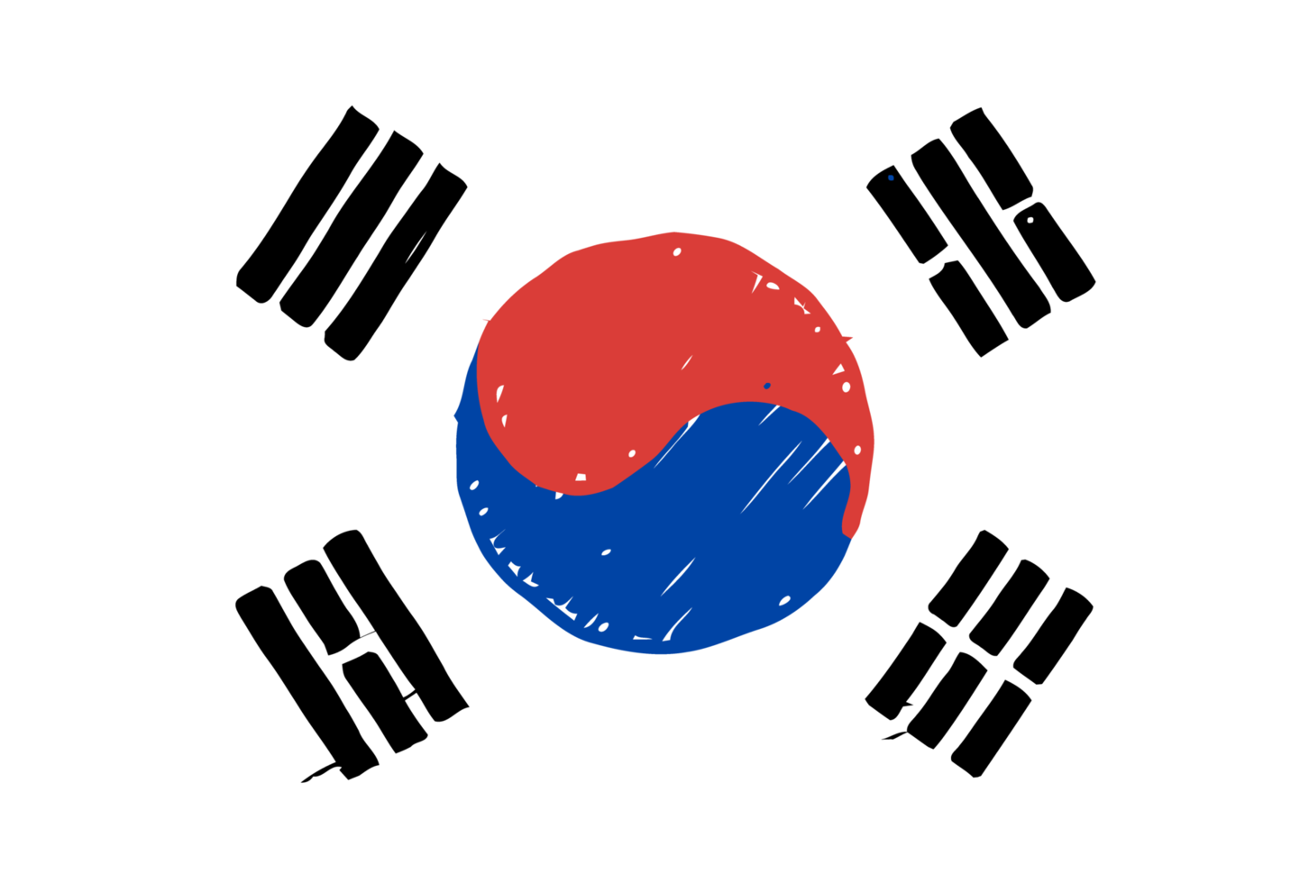 South Korea National Country Flag Pencil Color Sketch Illustration with Transparent Background png