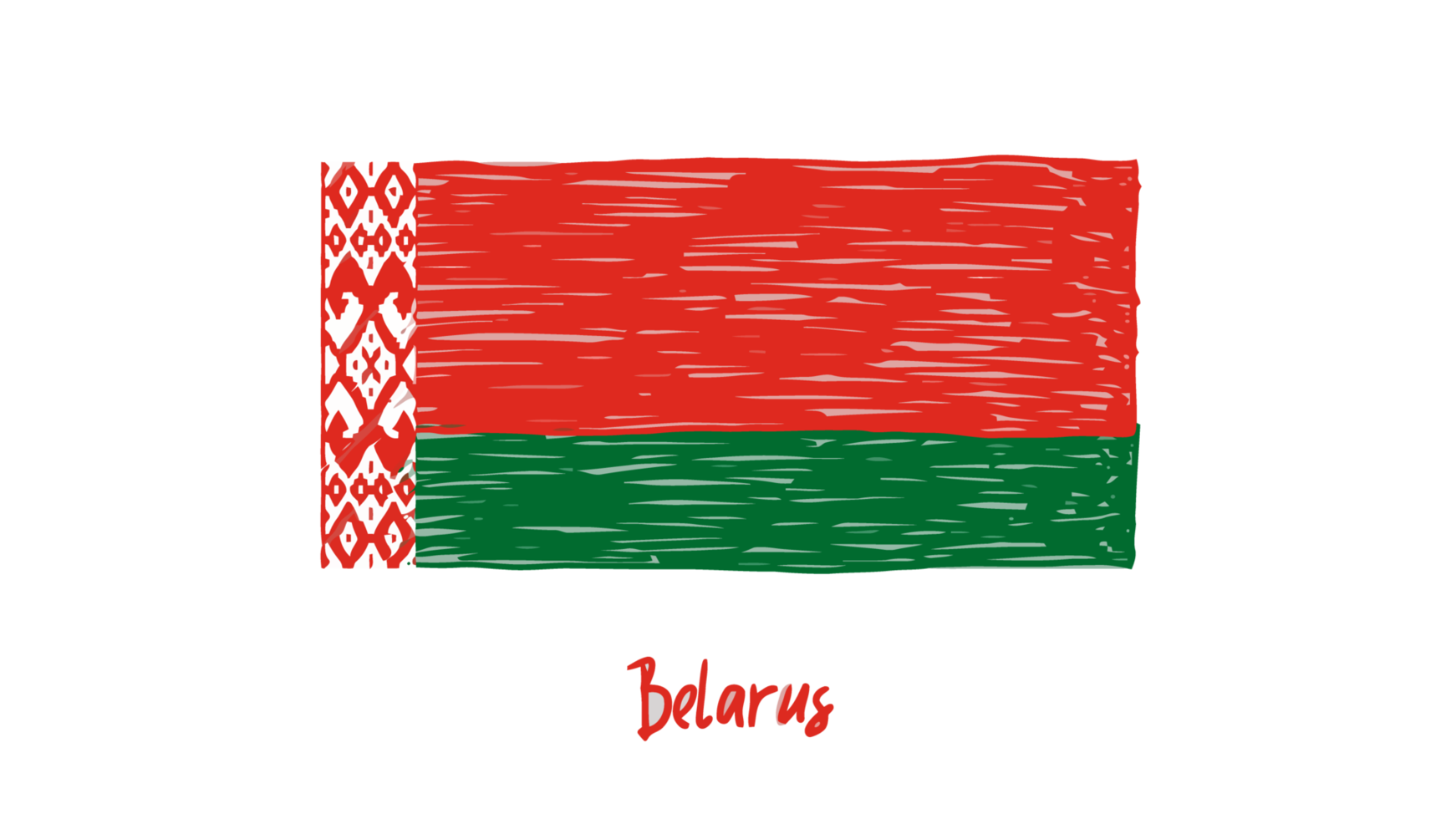 Belarus National Country Flag Pencil Color Sketch Illustration with Transparent Background png
