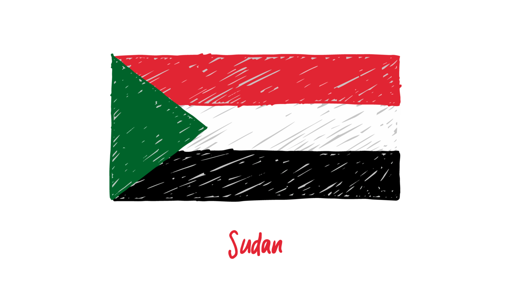 Sudan National Country Flag Pencil Color Sketch Illustration with Transparent Background png