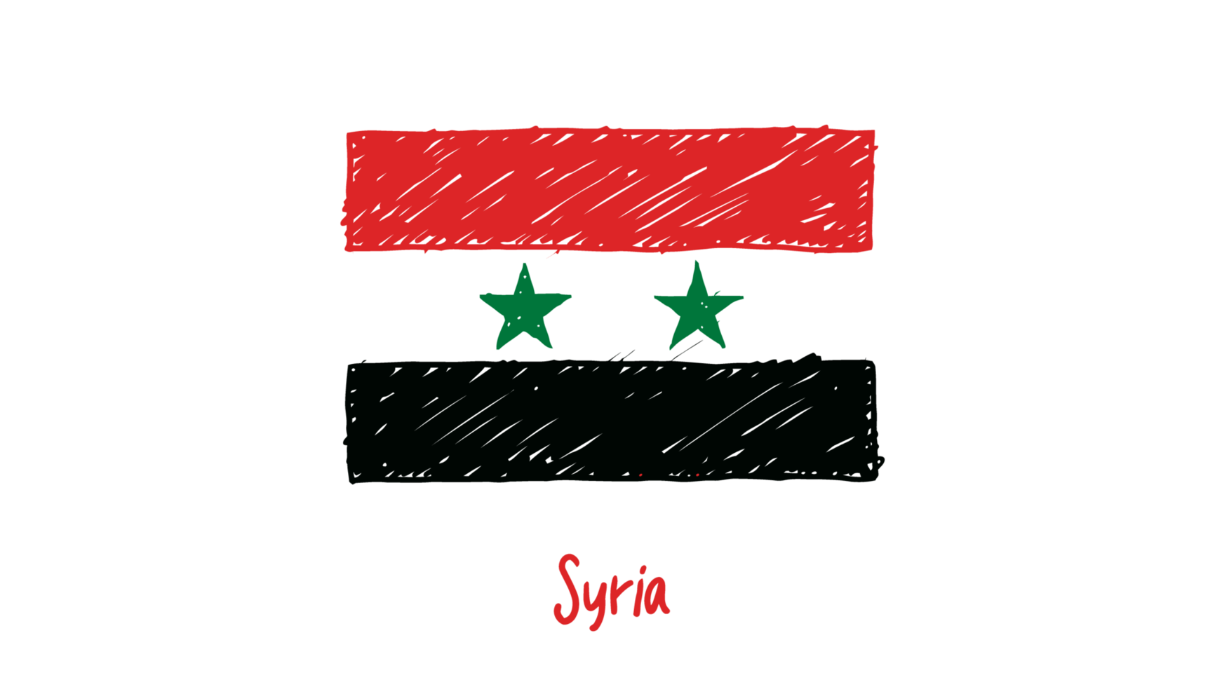 Syria National Country Flag Pencil Color Sketch Illustration with Transparent Background png