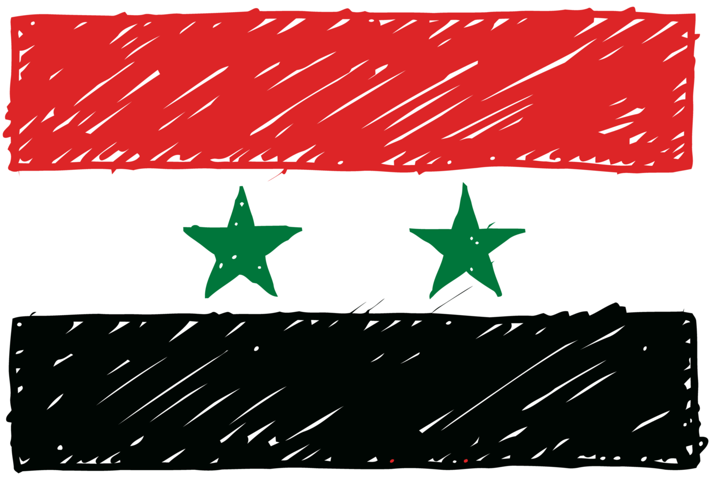 syrien nationale landesflagge bleistiftfarbe skizzenillustration mit transparentem hintergrund png