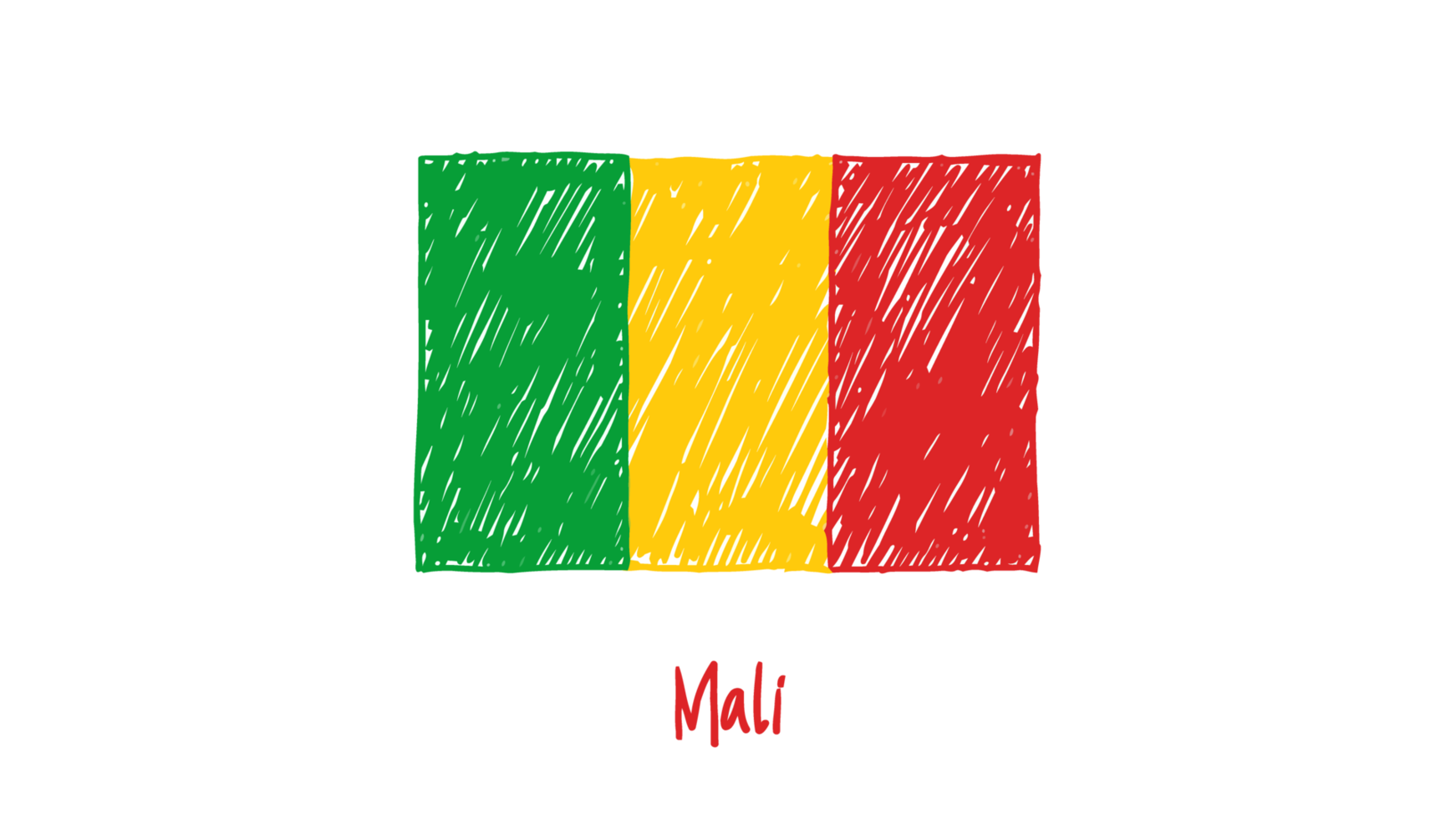 Mali National Country Flag Pencil Color Sketch Illustration with Transparent Background png