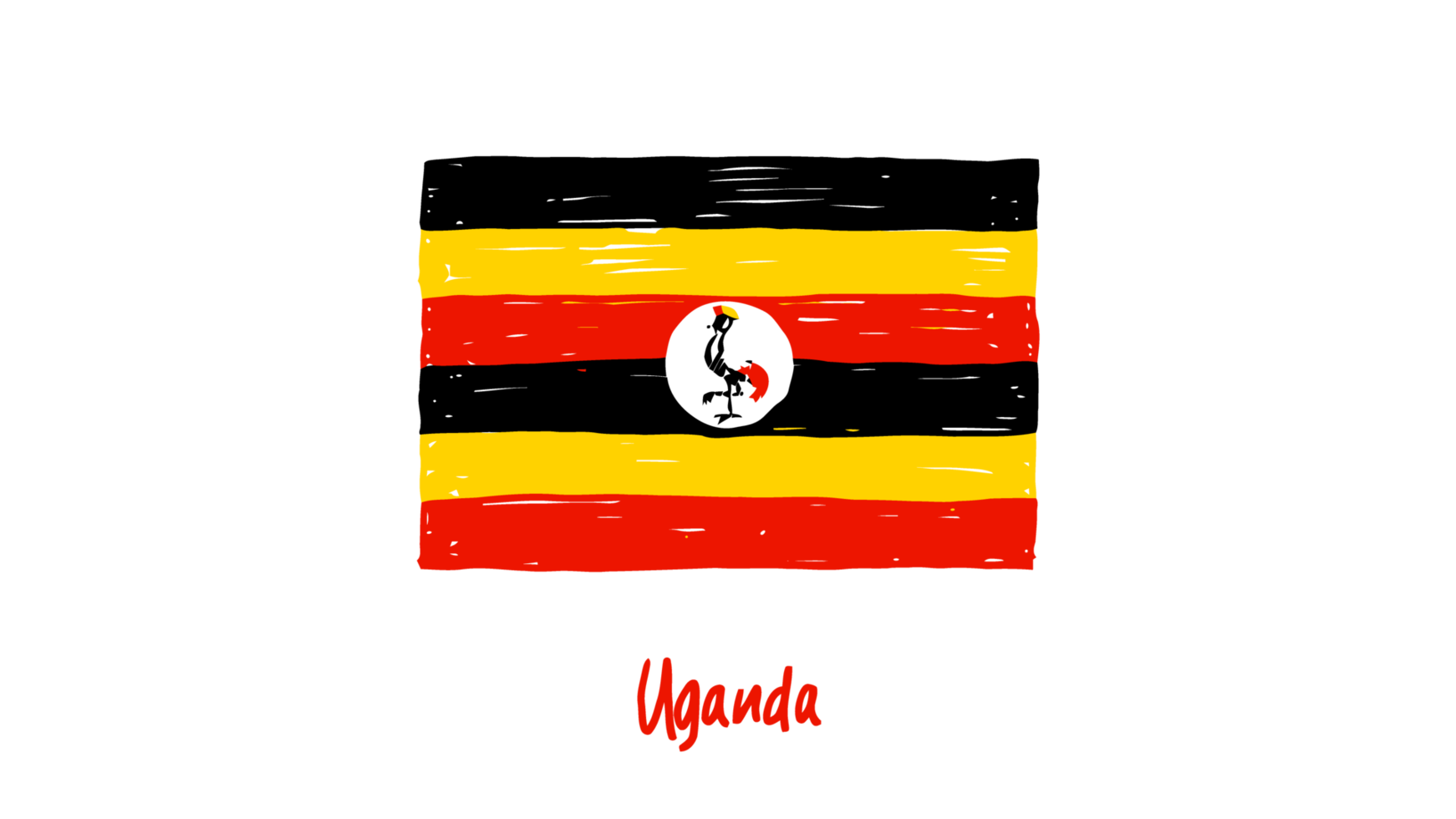 Uganda National Country Flag Pencil Color Sketch Illustration with Transparent Background png