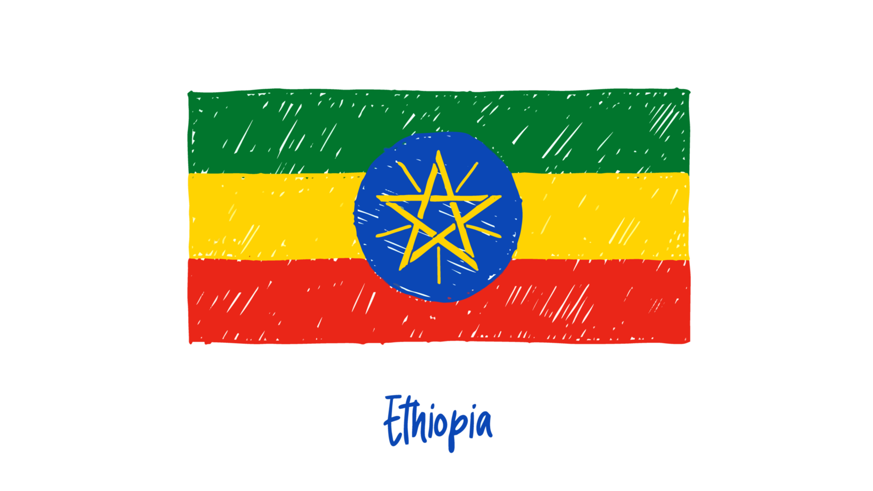 Ethiopia National Country Flag Pencil Color Sketch Illustration with Transparent Background png