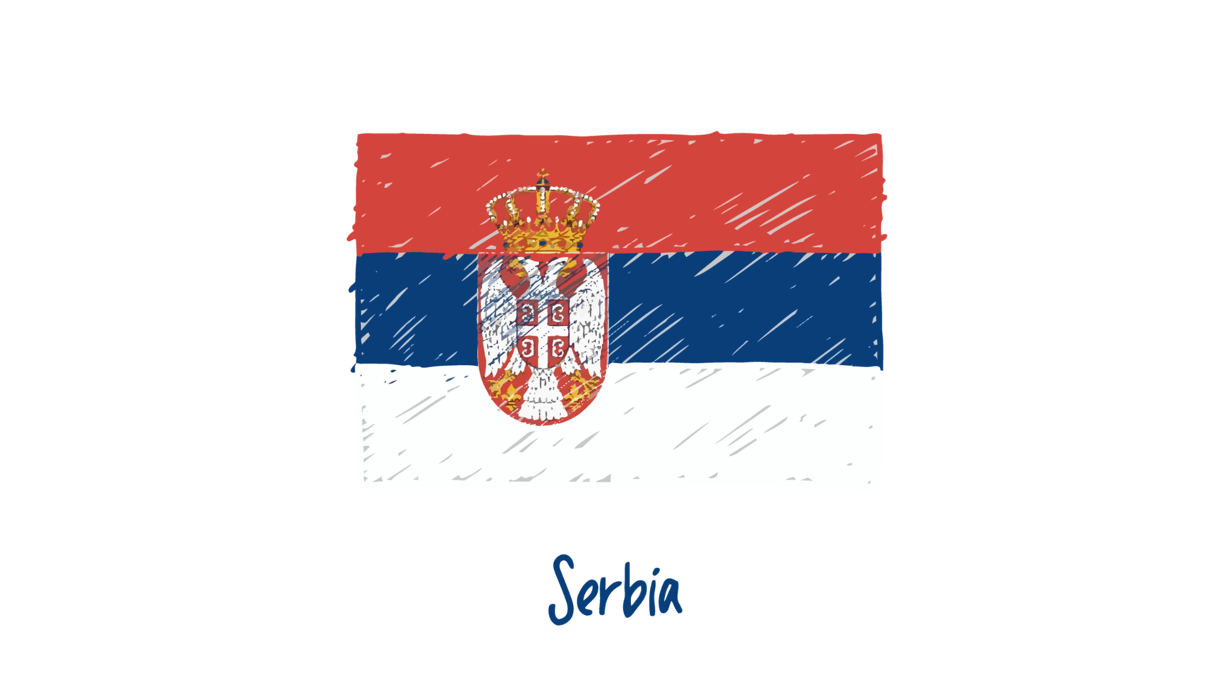ilustración de boceto de color de lápiz de bandera de país nacional de serbia con fondo transparente png