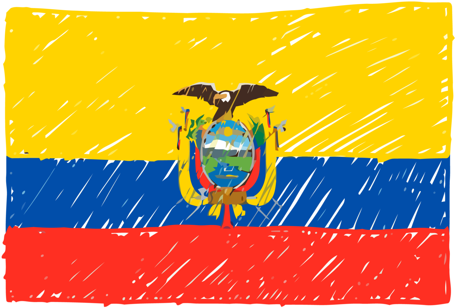 ilustração de esboço de cor de lápis de bandeira de país nacional de equador com fundo transparente png