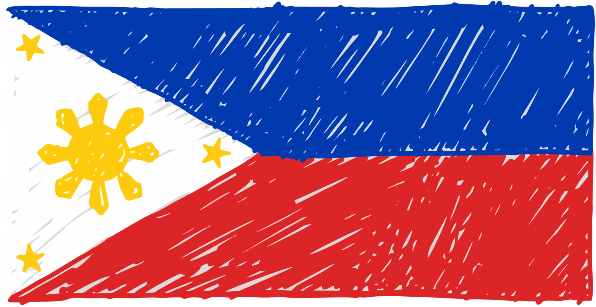 Philippines National Country Flag Pencil Color Sketch Illustration with Transparent Background png