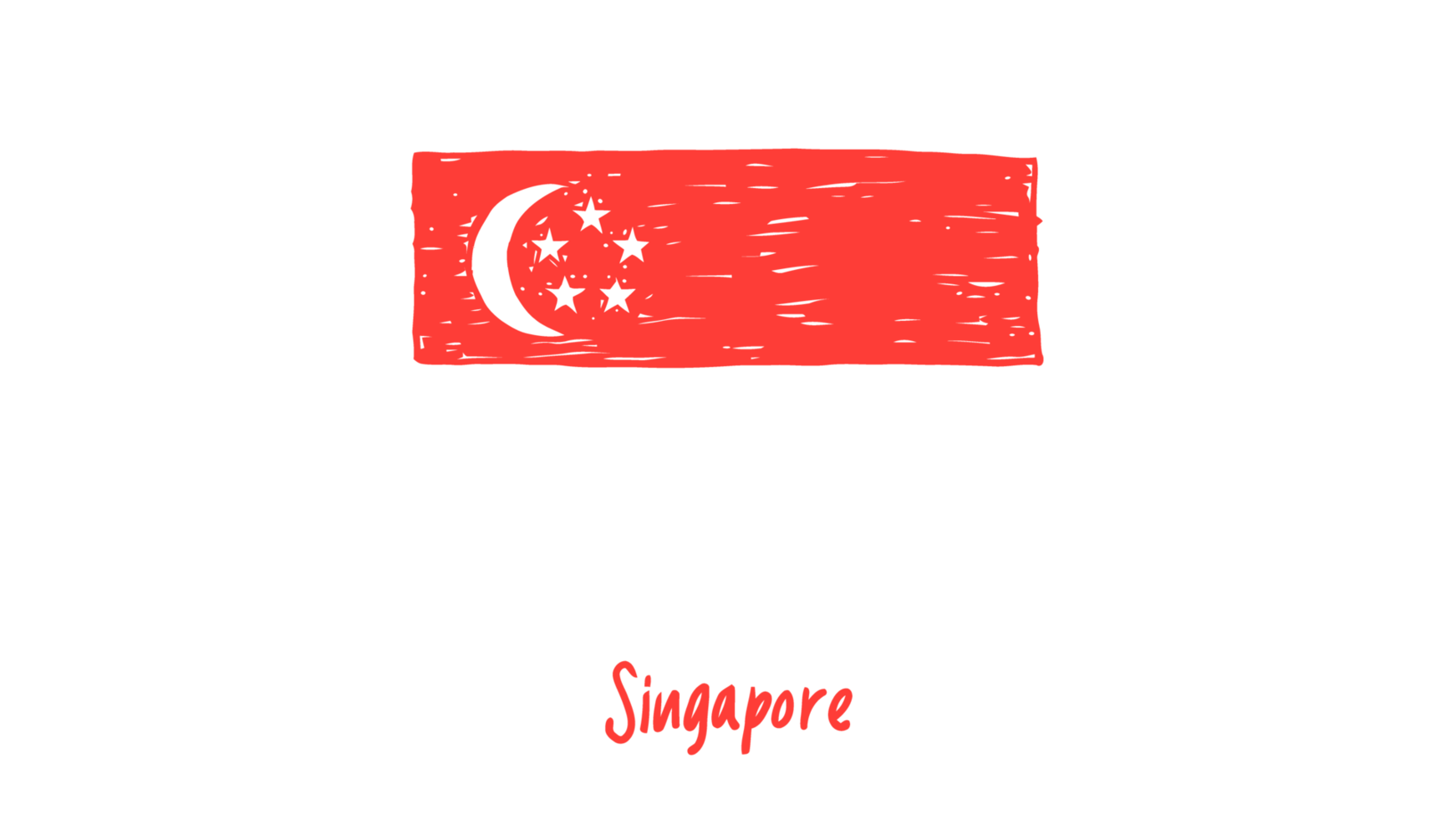 Singapore nationaal land vlag potlood kleur schetsen illustratie met transparant achtergrond png