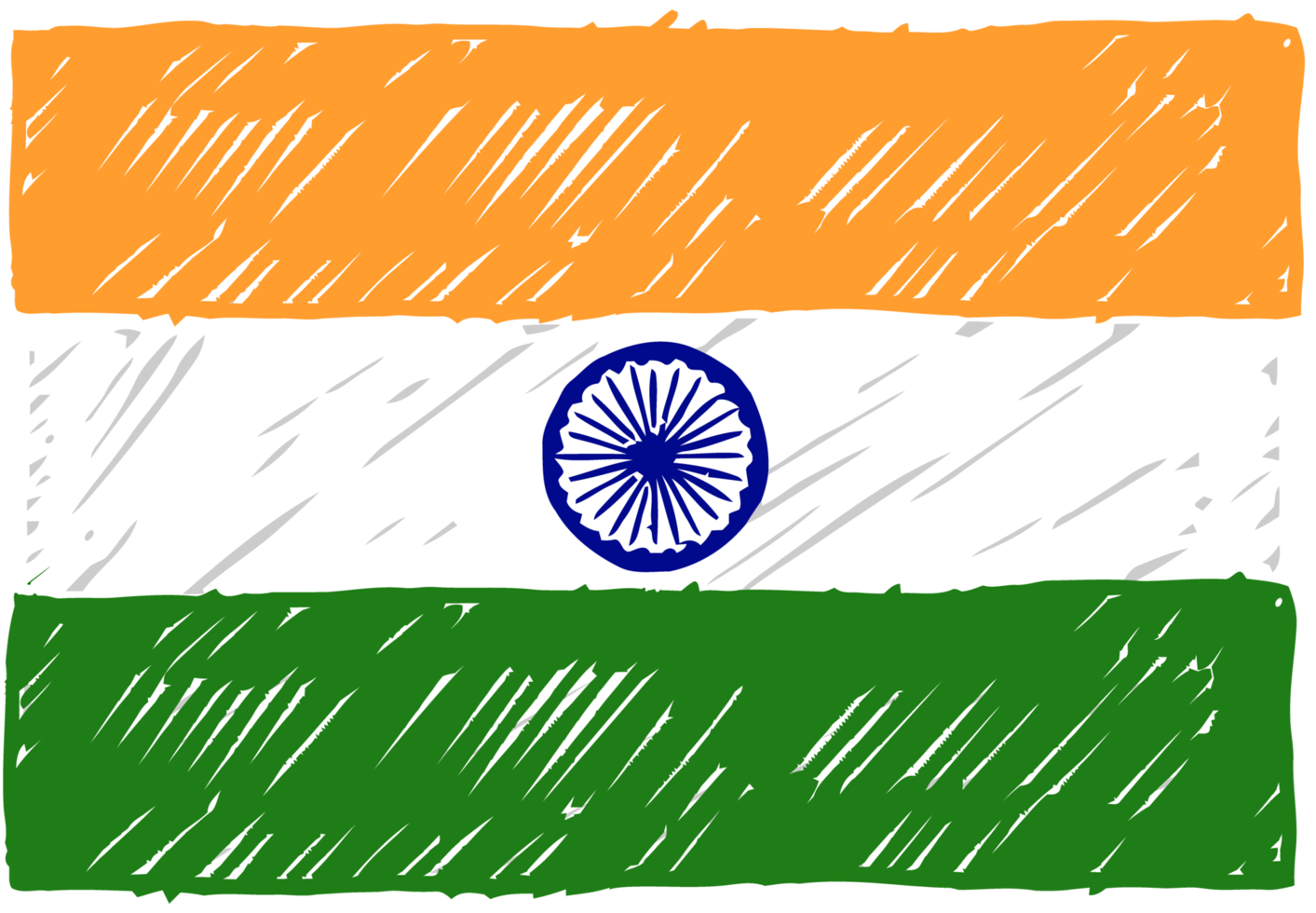 ilustración de boceto de color de lápiz de bandera de país nacional de india con fondo transparente png