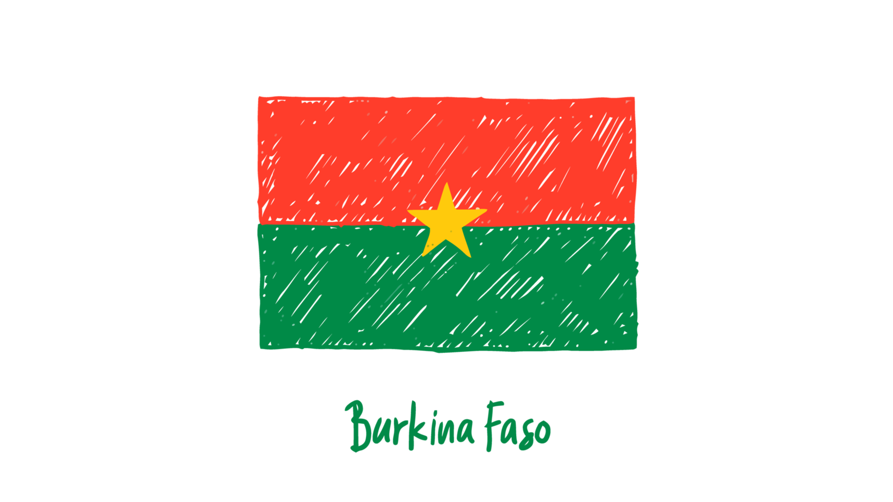 Burkina Faso National Country Flag Pencil Color Sketch Illustration with Transparent Background png