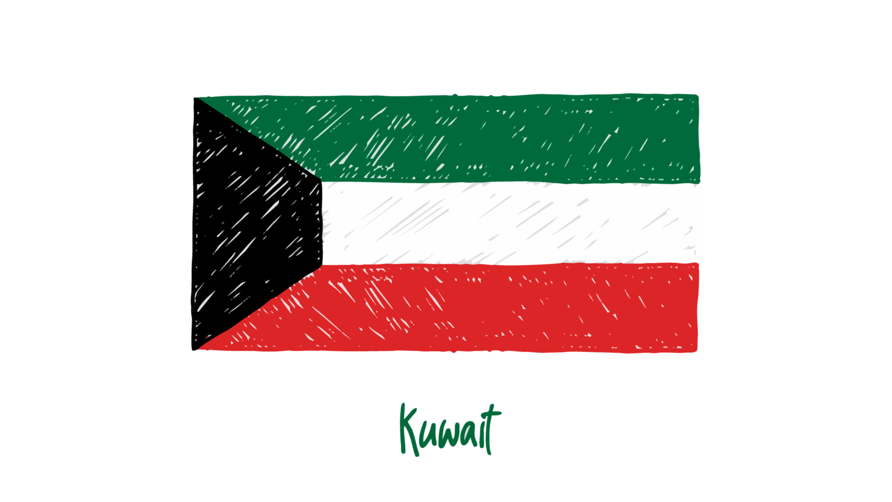 Kuwait National Country Flag Pencil Color Sketch Illustration with Transparent Background png