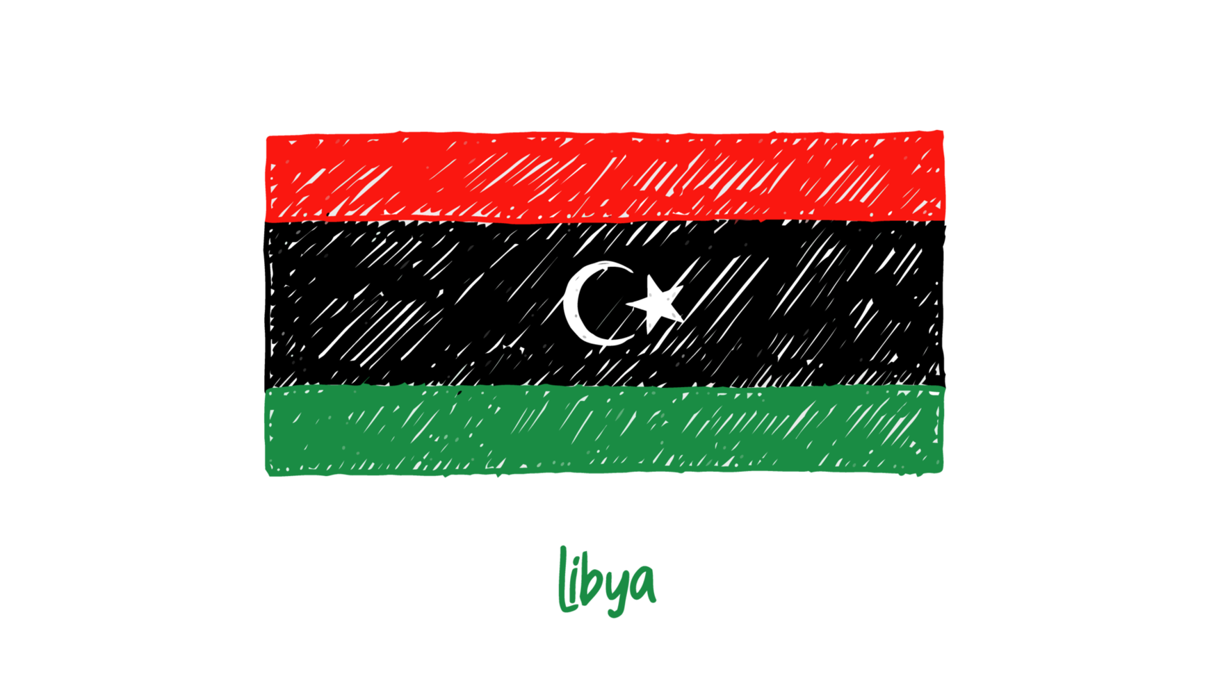 libyen nationale landesflagge bleistiftfarbe skizzenillustration mit transparentem hintergrund png