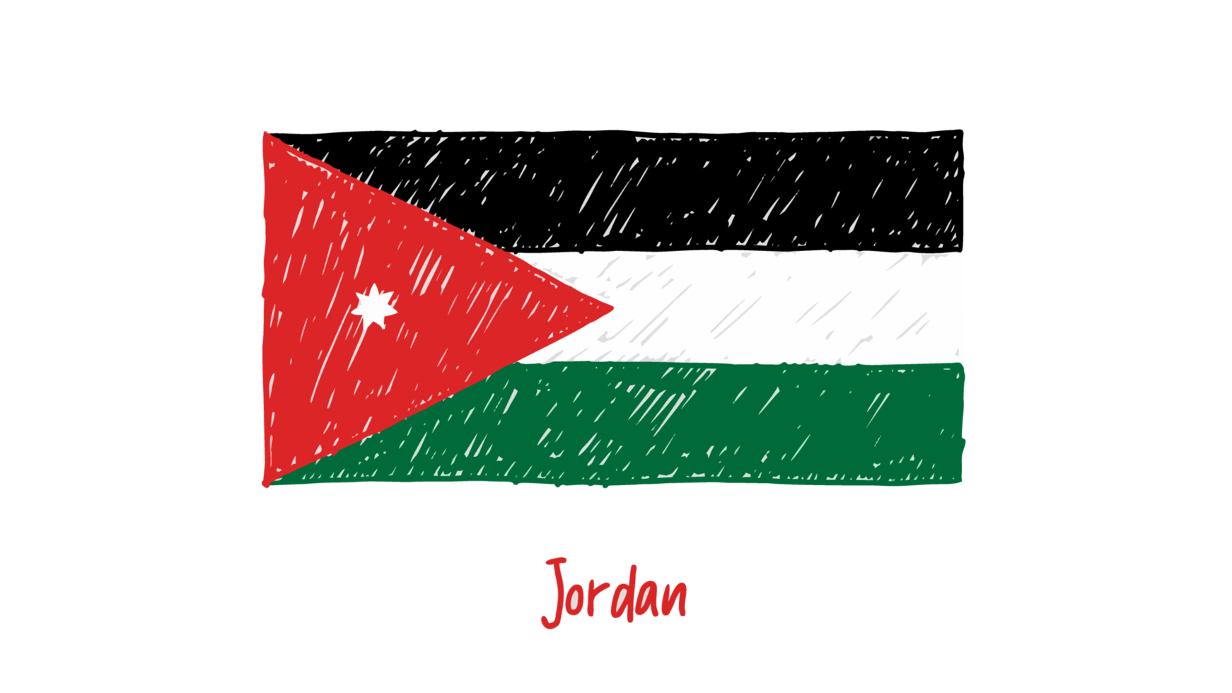 Jordan National Country Flag Pencil Color Sketch Illustration with Transparent Background png