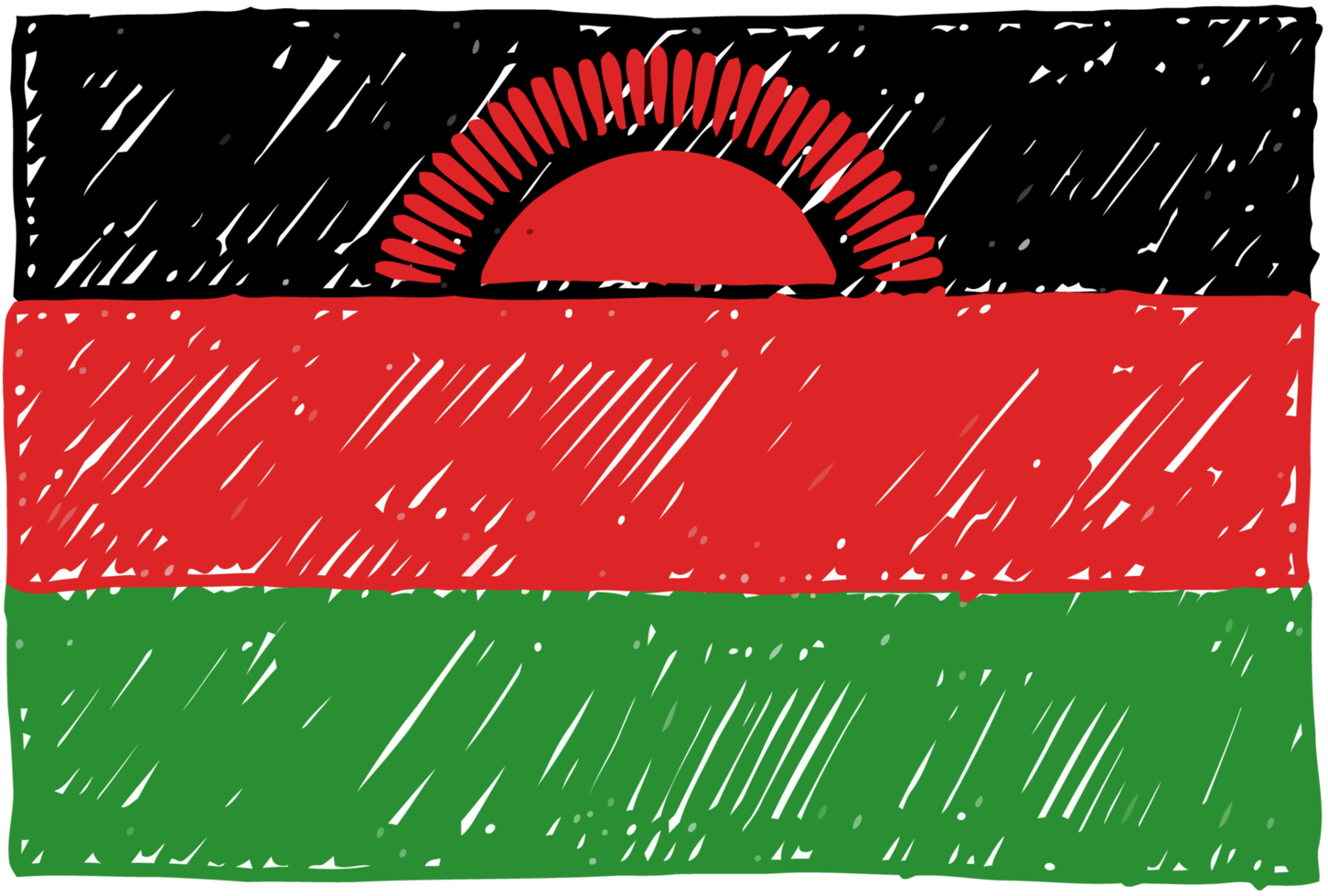 ilustração de esboço de cor de lápis de bandeira de país nacional de maláui com fundo transparente png