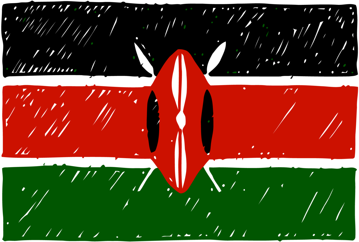 Kenya National Country Flag Pencil Color Sketch Illustration with Transparent Background png