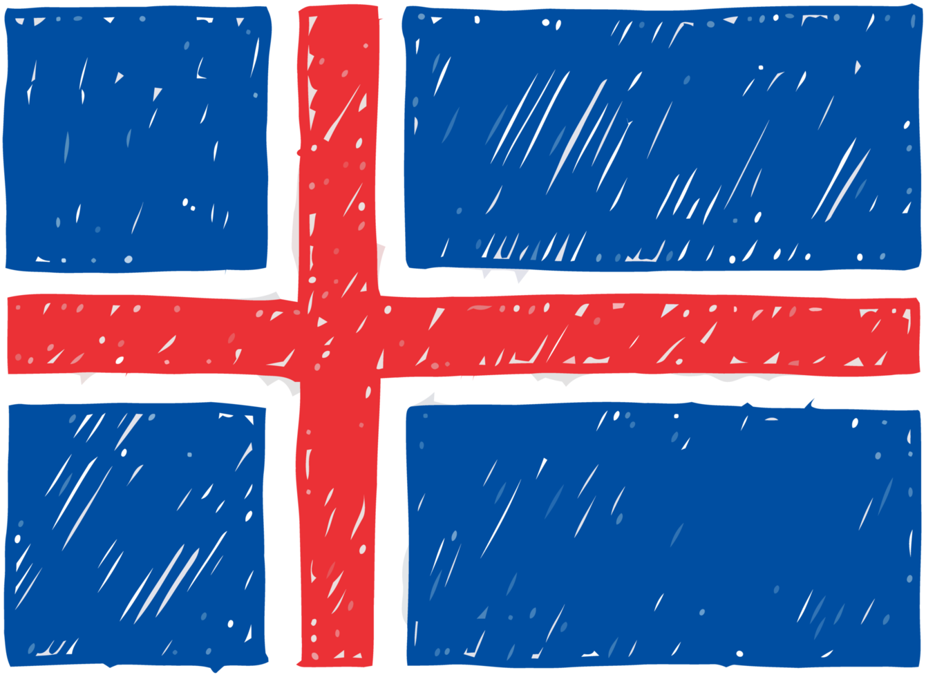 ilustración de boceto de color de lápiz de bandera nacional de país de islandia con fondo transparente png