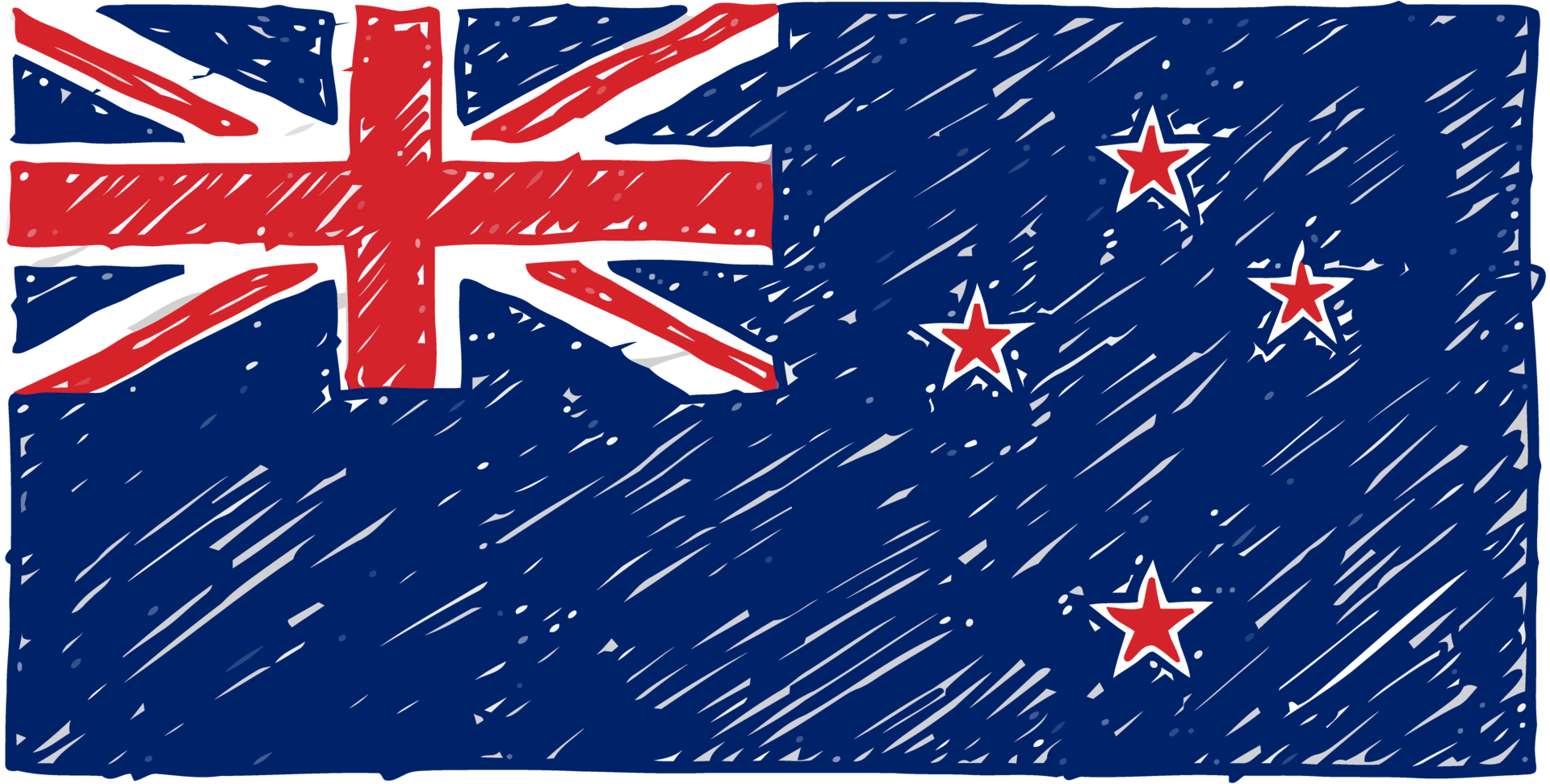 New Zealand National Country Flag Pencil Color Sketch Illustration with Transparent Background png