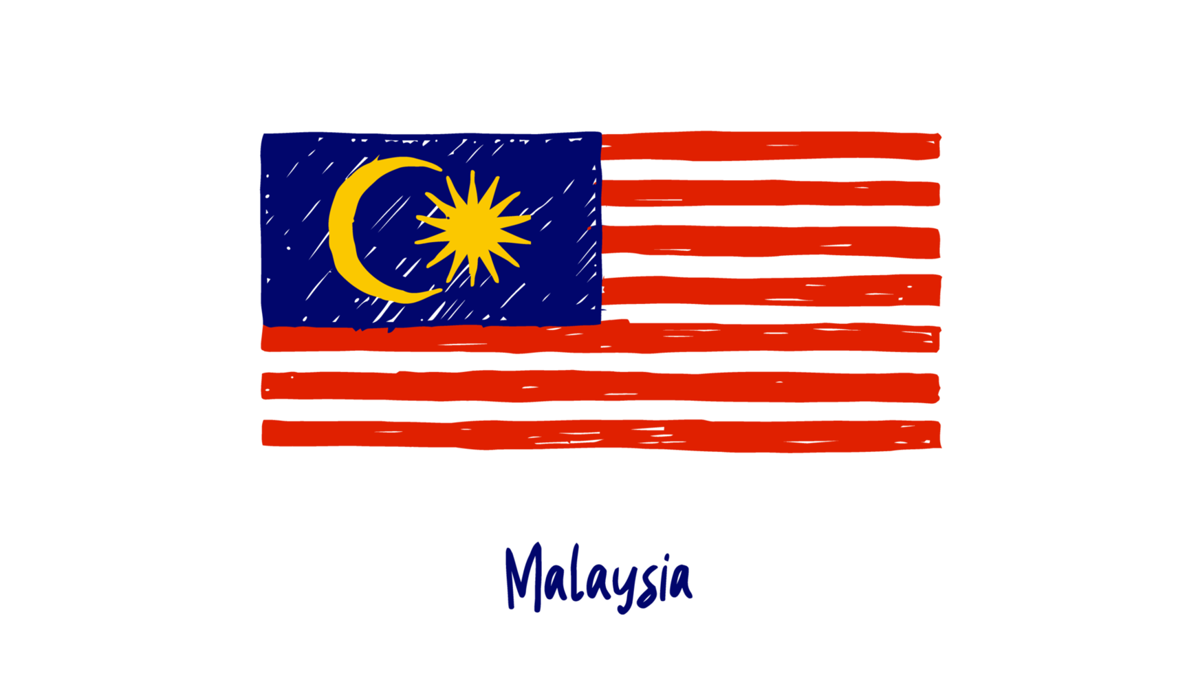 ilustração de esboço de cor de lápis de bandeira de país nacional da malásia com fundo transparente png
