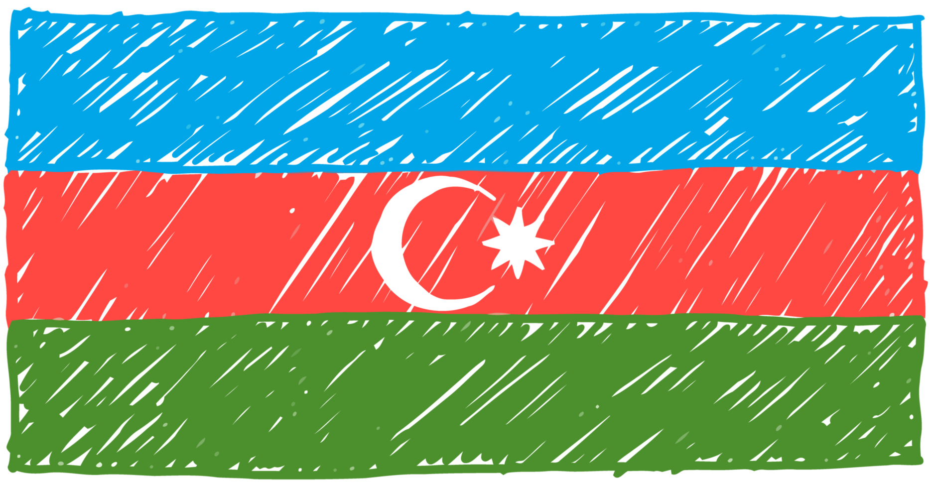 Azerbaijan National Country Flag Pencil Color Sketch Illustration with Transparent Background png