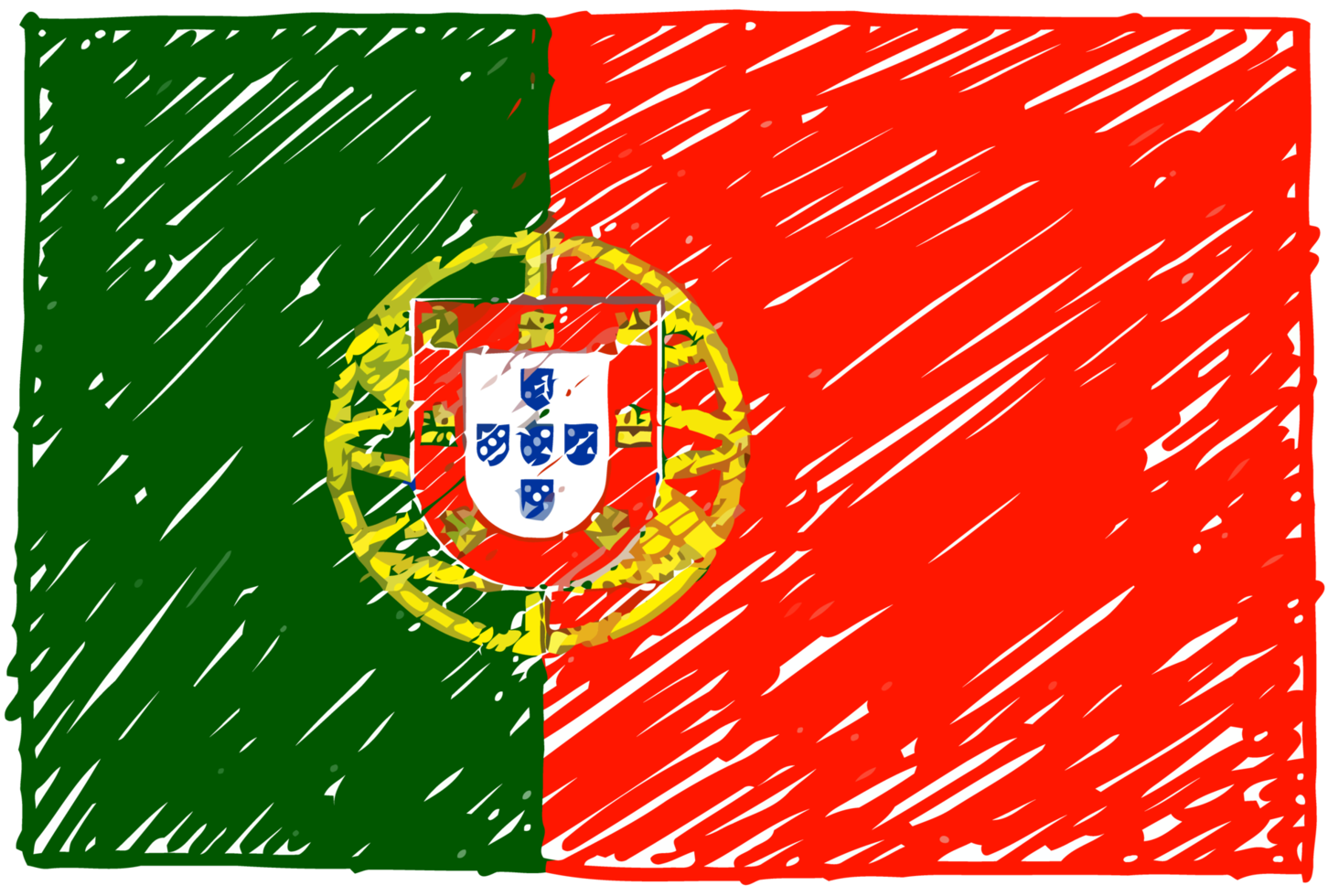 Portugal National Country Flag Pencil Color Sketch Illustration with Transparent Background png