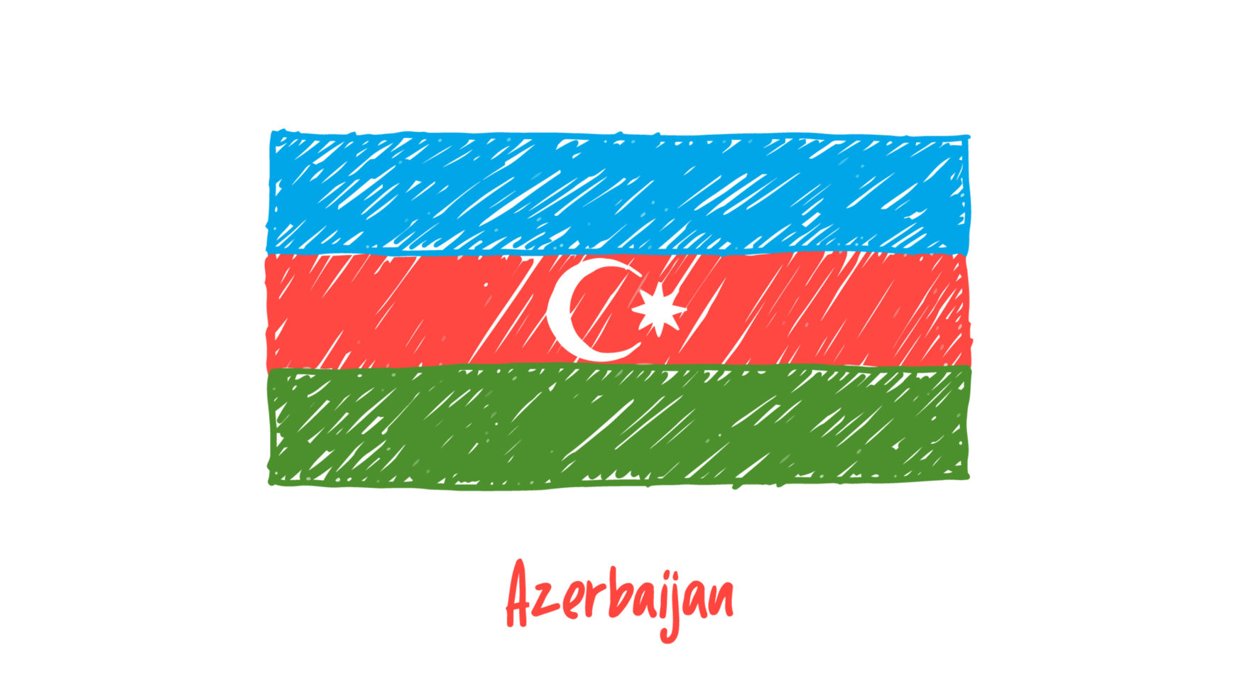 aserbaidschanische nationale landesflagge bleistiftfarbskizzenillustration mit transparentem hintergrund png