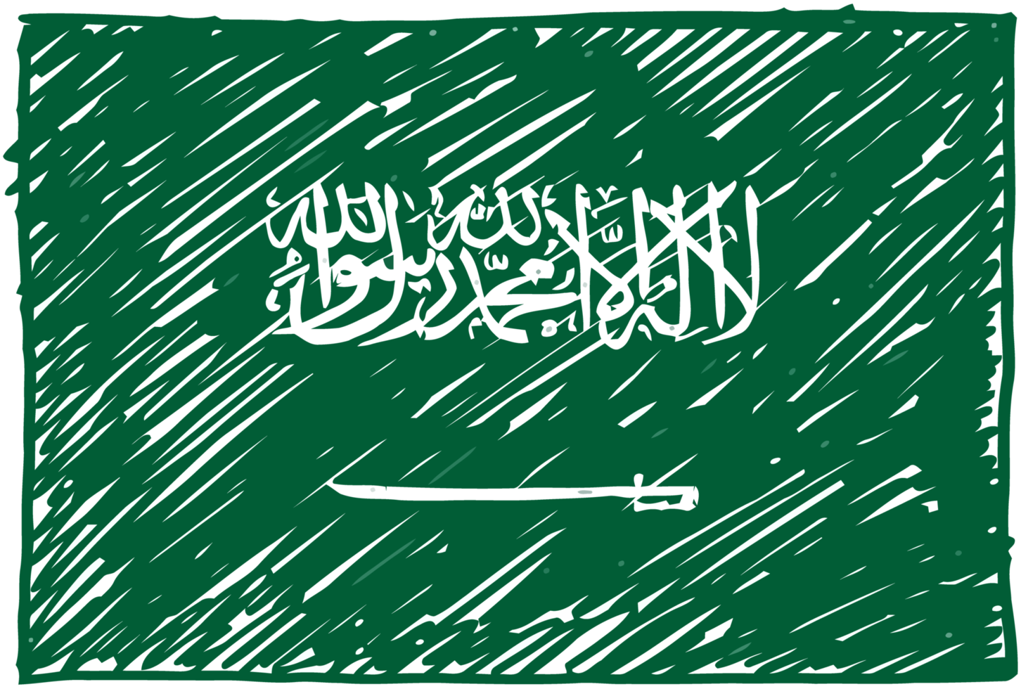 drapeau national de l'arabie saoudite illustration de croquis de couleur au crayon avec fond transparent png