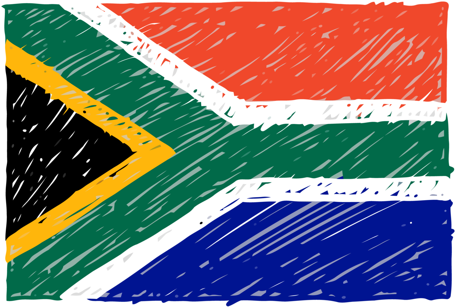 South Africa National Country Flag Pencil Color Sketch Illustration with Transparent Background png