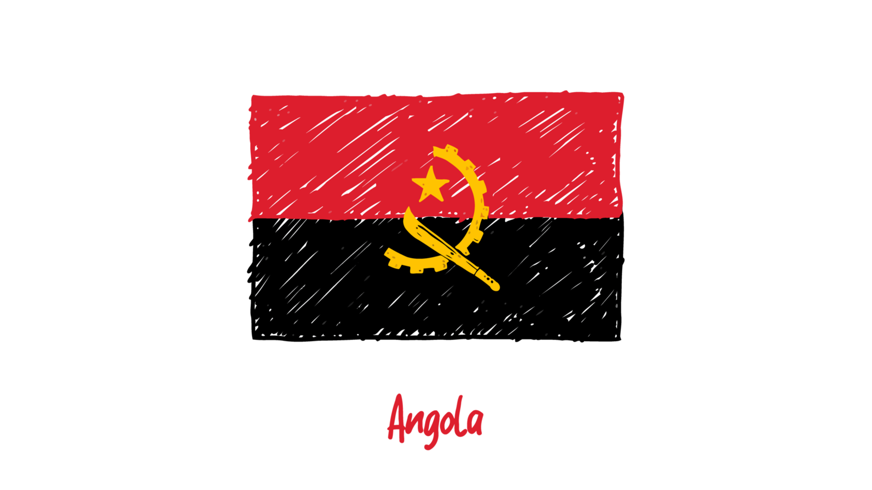 Angola National Country Flag Pencil Color Sketch Illustration with Transparent Background png