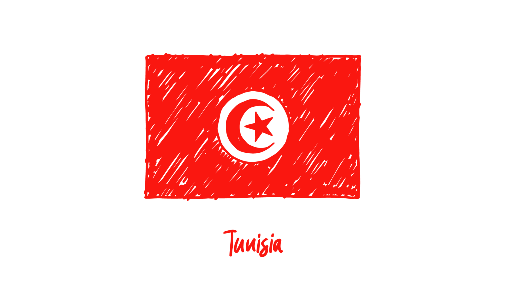 Tunisia National Country Flag Pencil Color Sketch Illustration with Transparent Background png