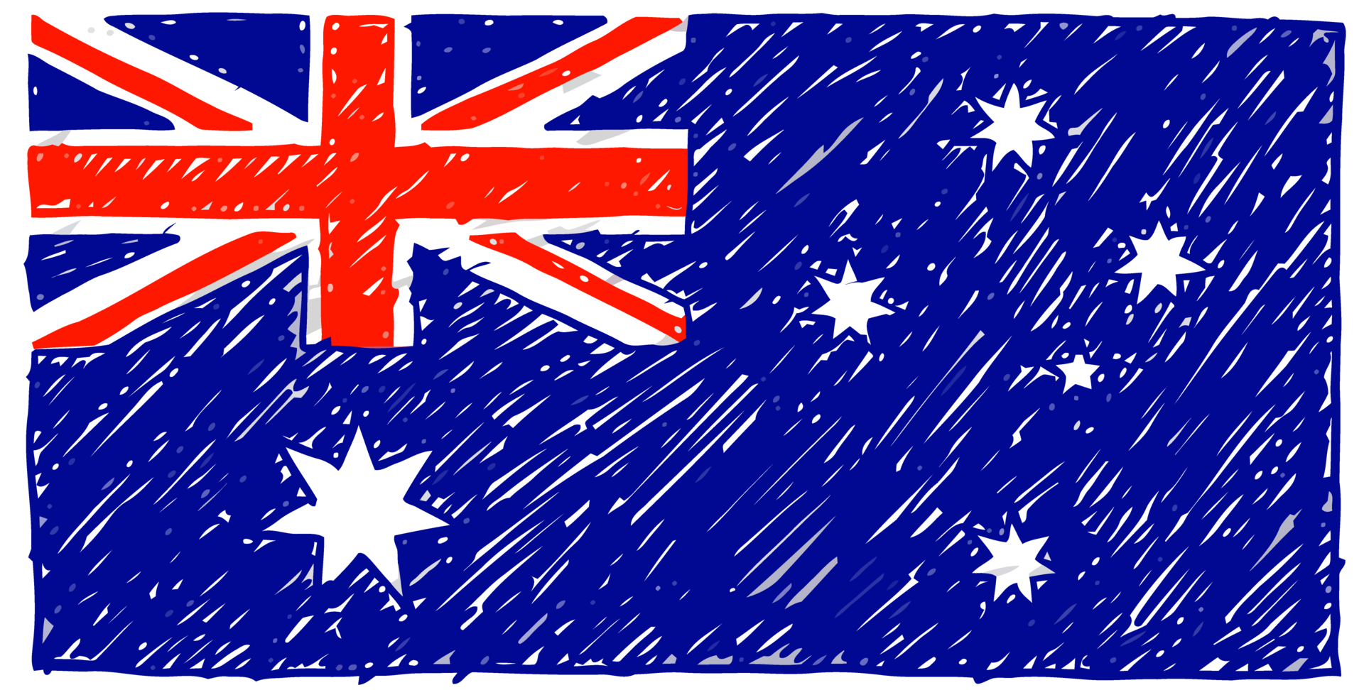 Australia National Country Flag Pencil Color Sketch Illustration with Transparent Background png