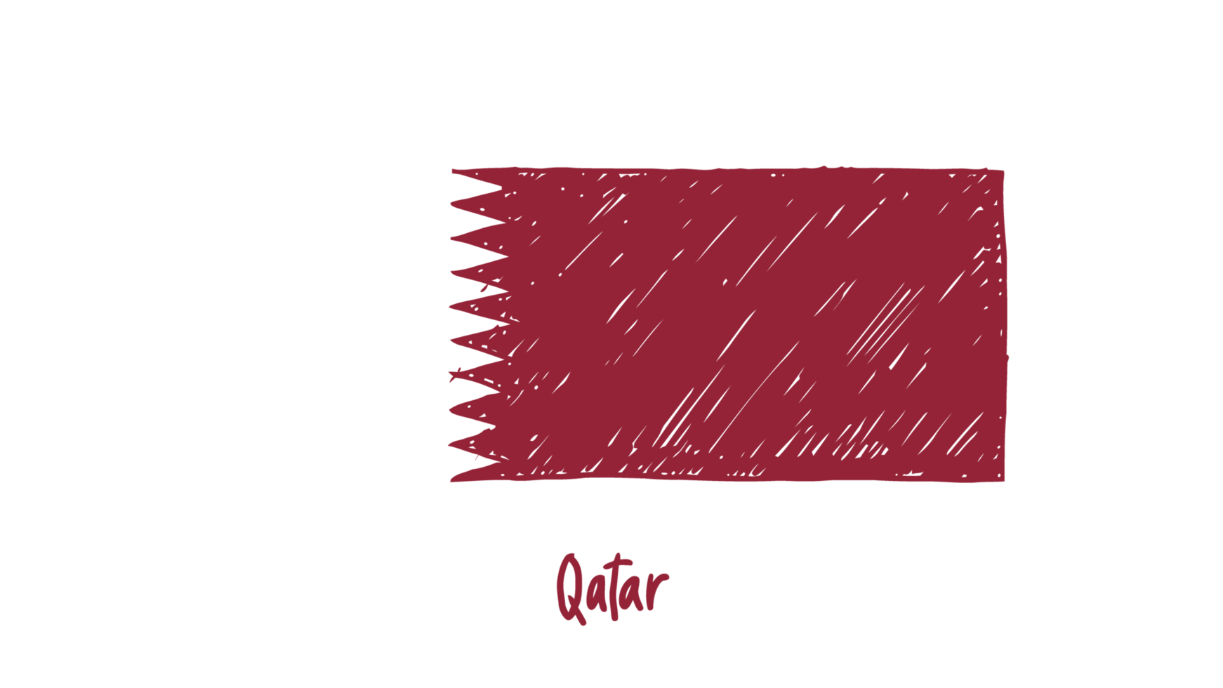 ilustração de esboço de cor de lápis de bandeira de país nacional de qatar com fundo transparente png