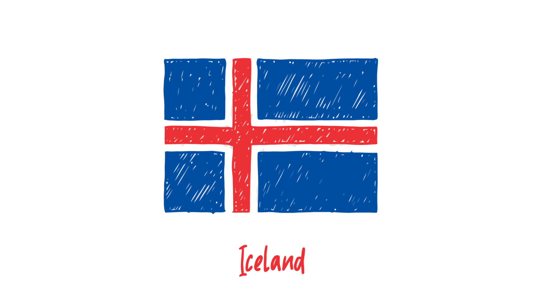 Iceland National Country Flag Pencil Color Sketch Illustration with Transparent Background png