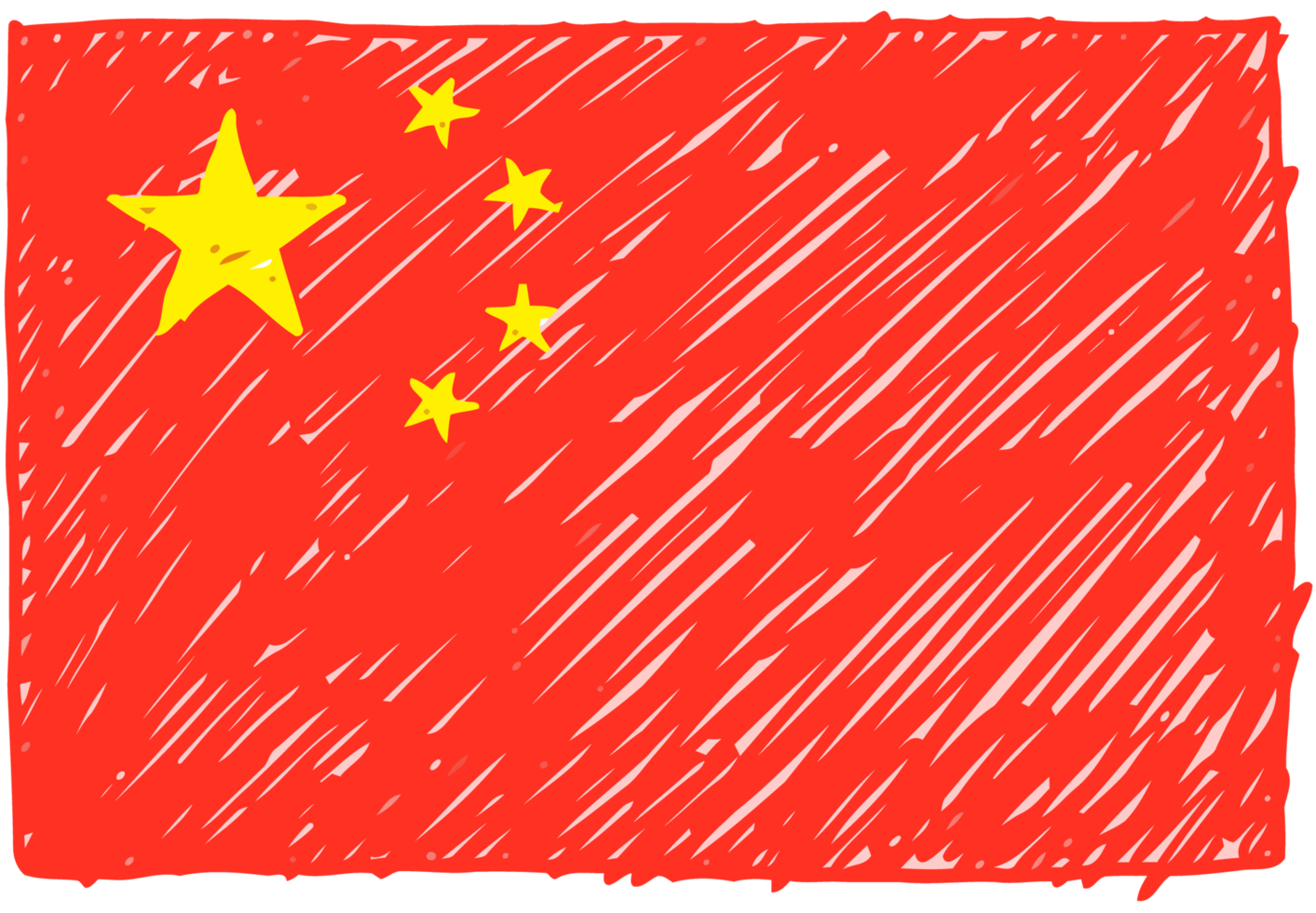 China National Country Flag Pencil Color Sketch Illustration with Transparent Background png