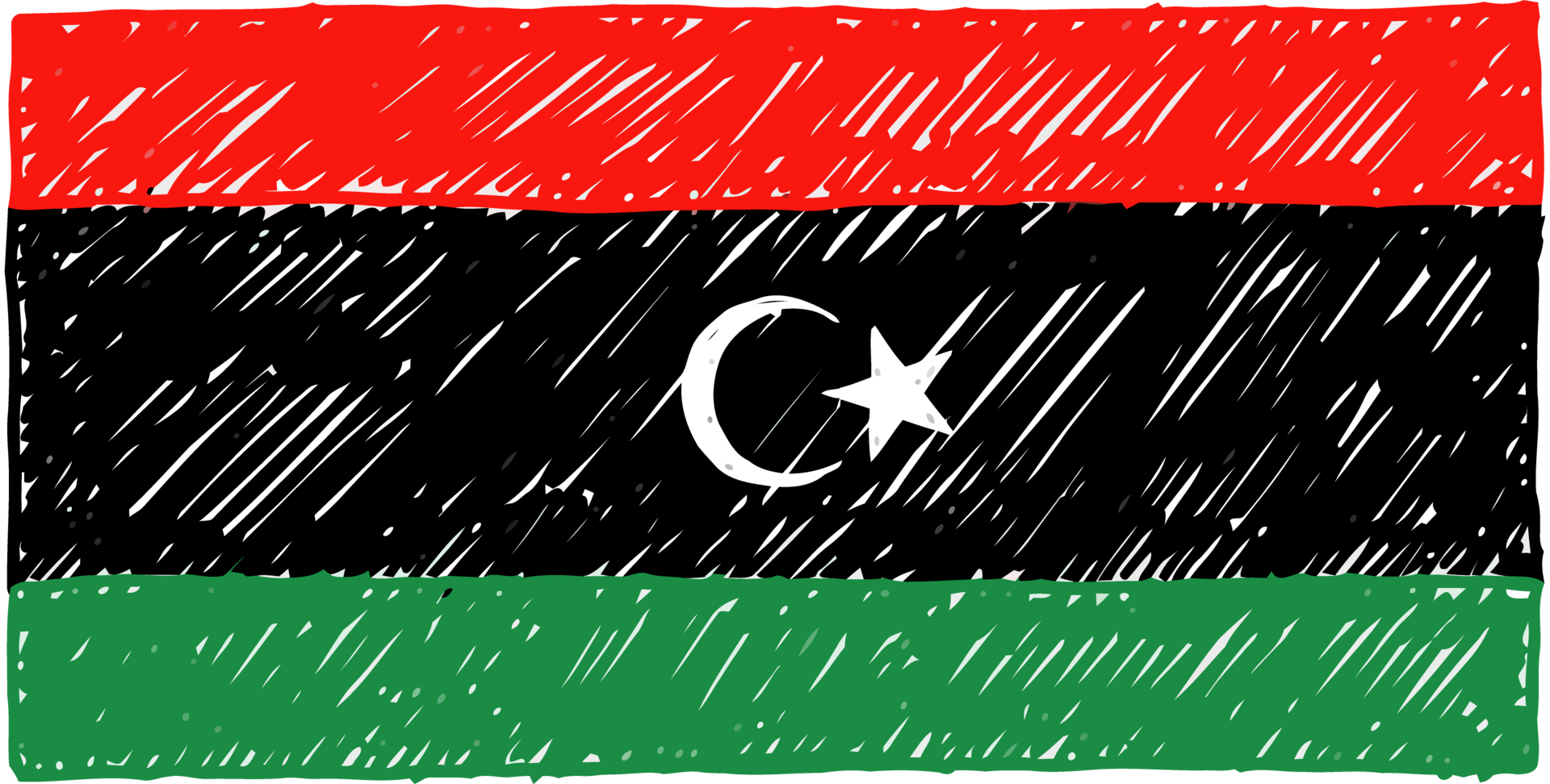 Libya National Country Flag Pencil Color Sketch Illustration with Transparent Background png