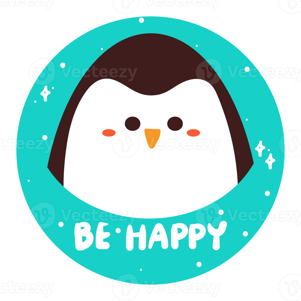 schattig tekenfilm worden gelukkig sticker met pinguïn glimlachen png