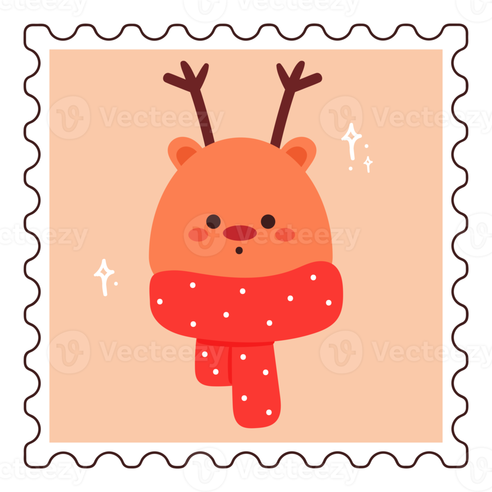 cute cartoon deer wearing scarf stamps sticker png