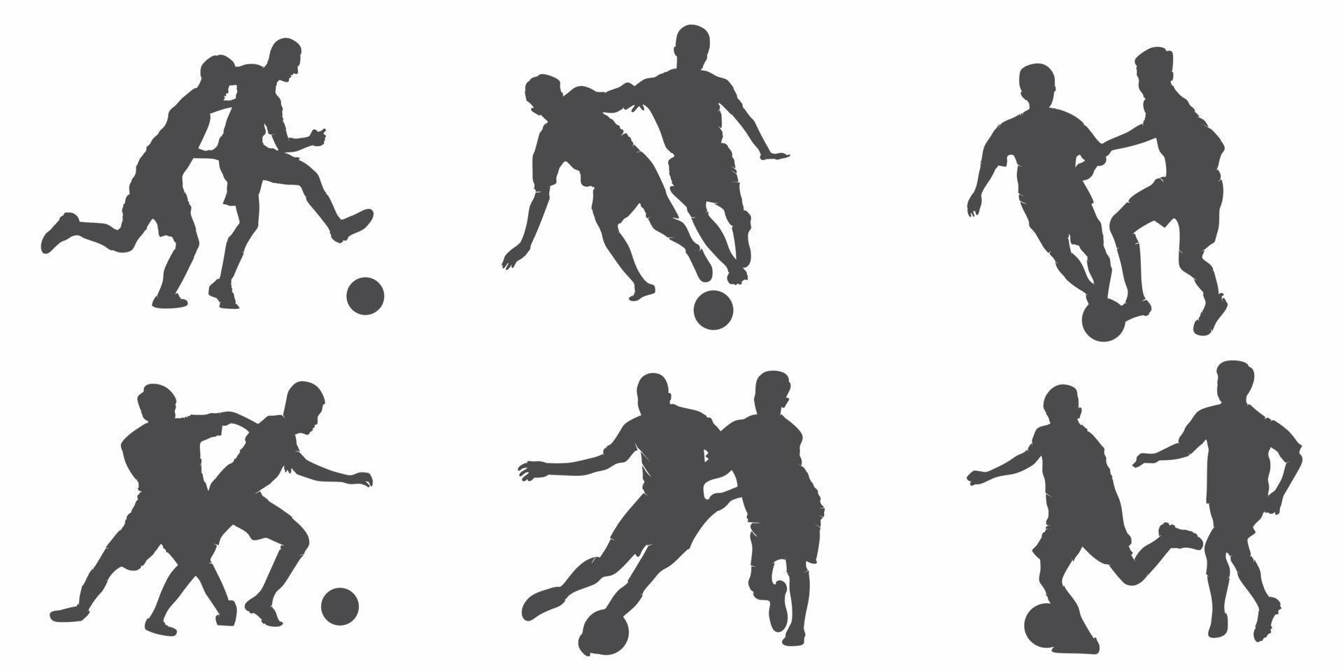 vector silhouettes Soccer players, group of footballers. Set illustration. fighting over the ball. Team sport