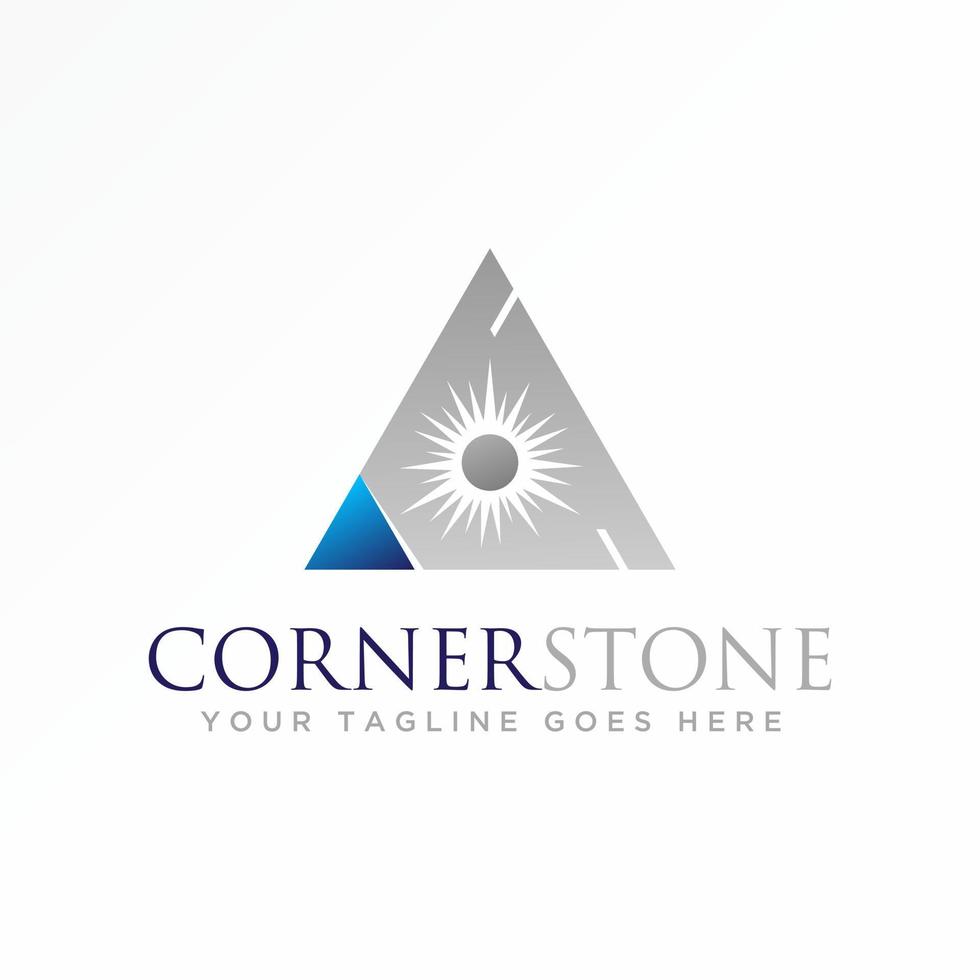 Triangle with bright sun in middle and cutting image graphic icon logo design abstract concept vector stock. Can be used as a symbol related to the illumination.